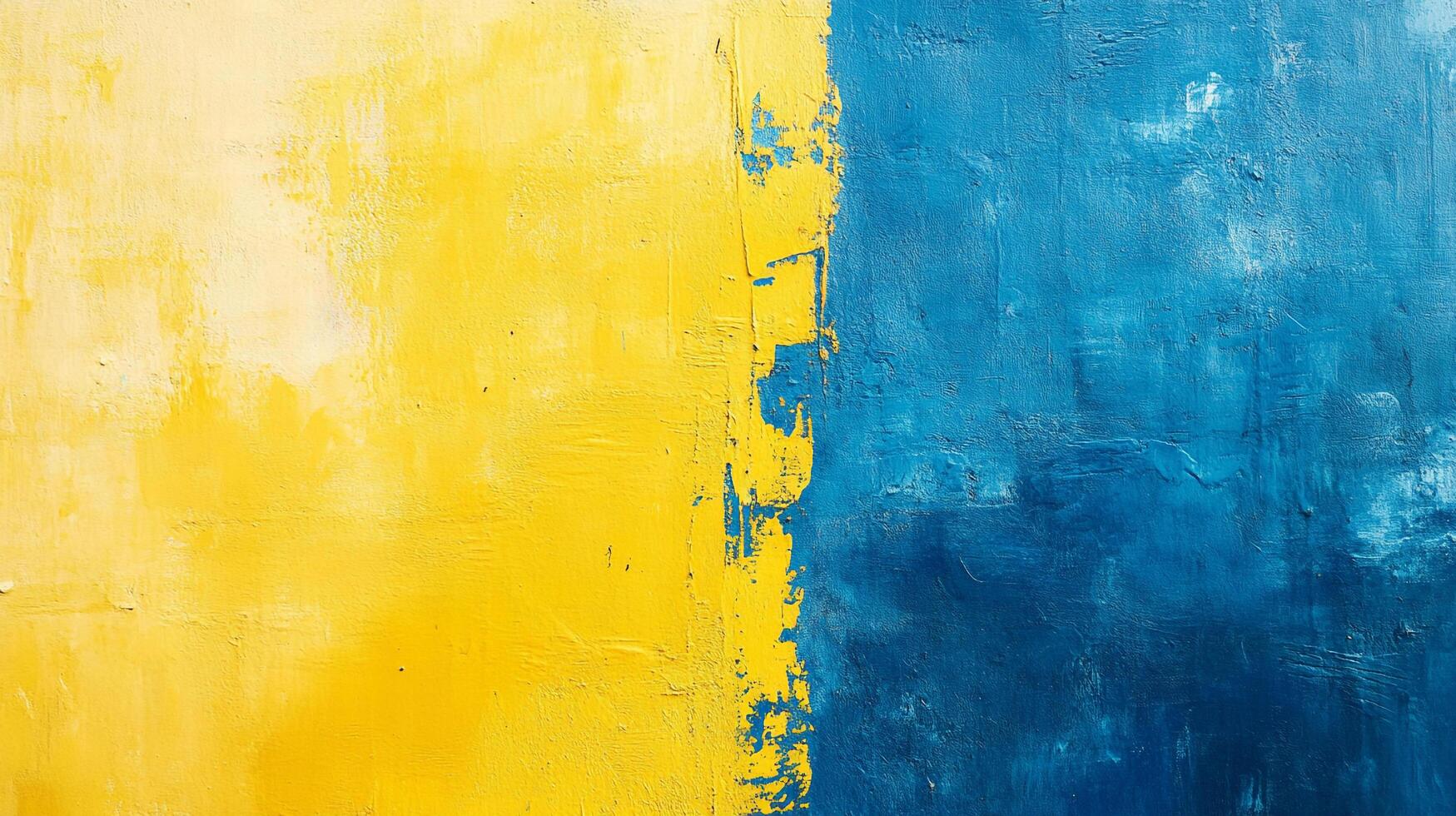 Abstract design with a yellow section on the left and a blue section on the right. Painted texture and rough transition line. photo