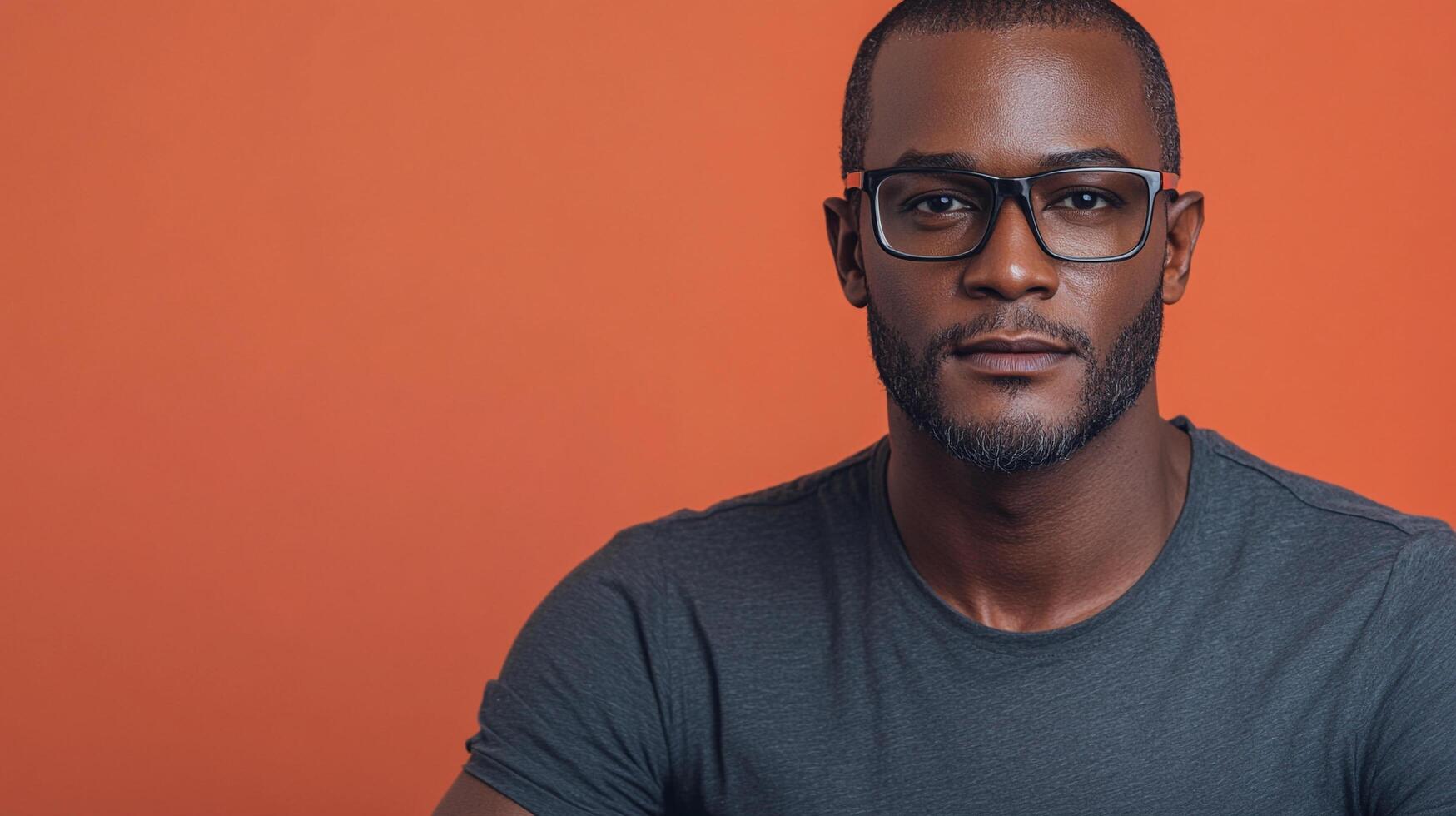Portrait of a stylish man with glasses against a solid background, showcasing confidence and professional appearance. photo