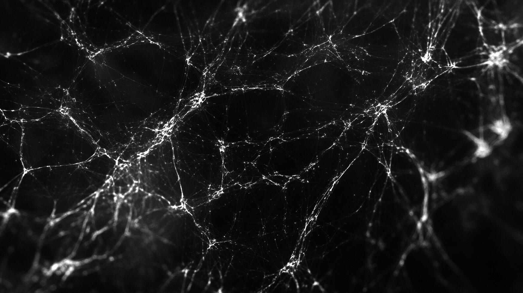 An intricate network of luminous threads weaves across a dark backdrop, resembling a cosmic web or a microscopic landscape. photo