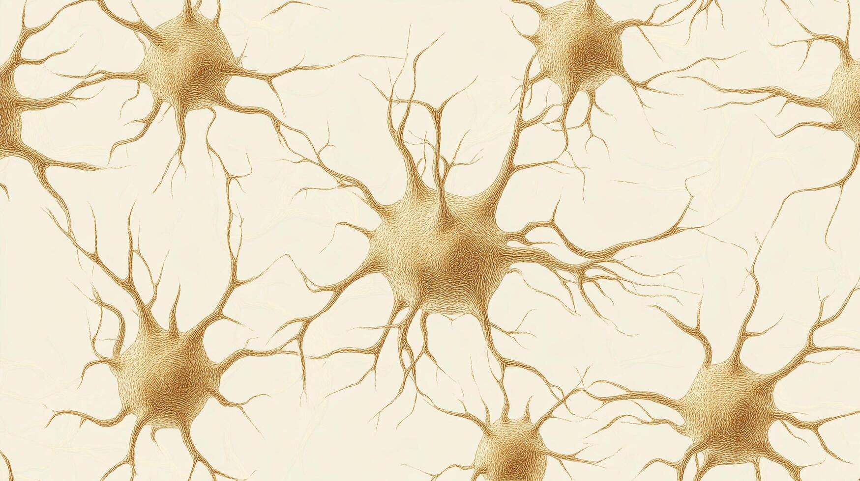 Detailed illustration of interconnected nerve cells showcasing their structure and network on a neutral background, golden hues. photo