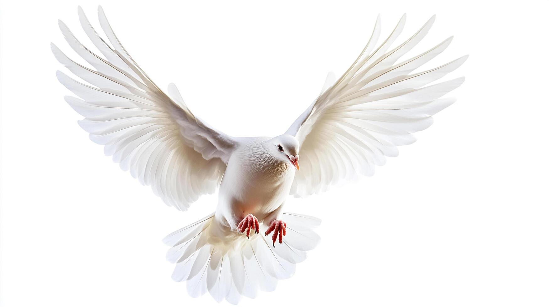 Majestic white bird soars with wings spread wide, a symbol of peace, grace, and freedom against a clean, bright backdrop of white. photo