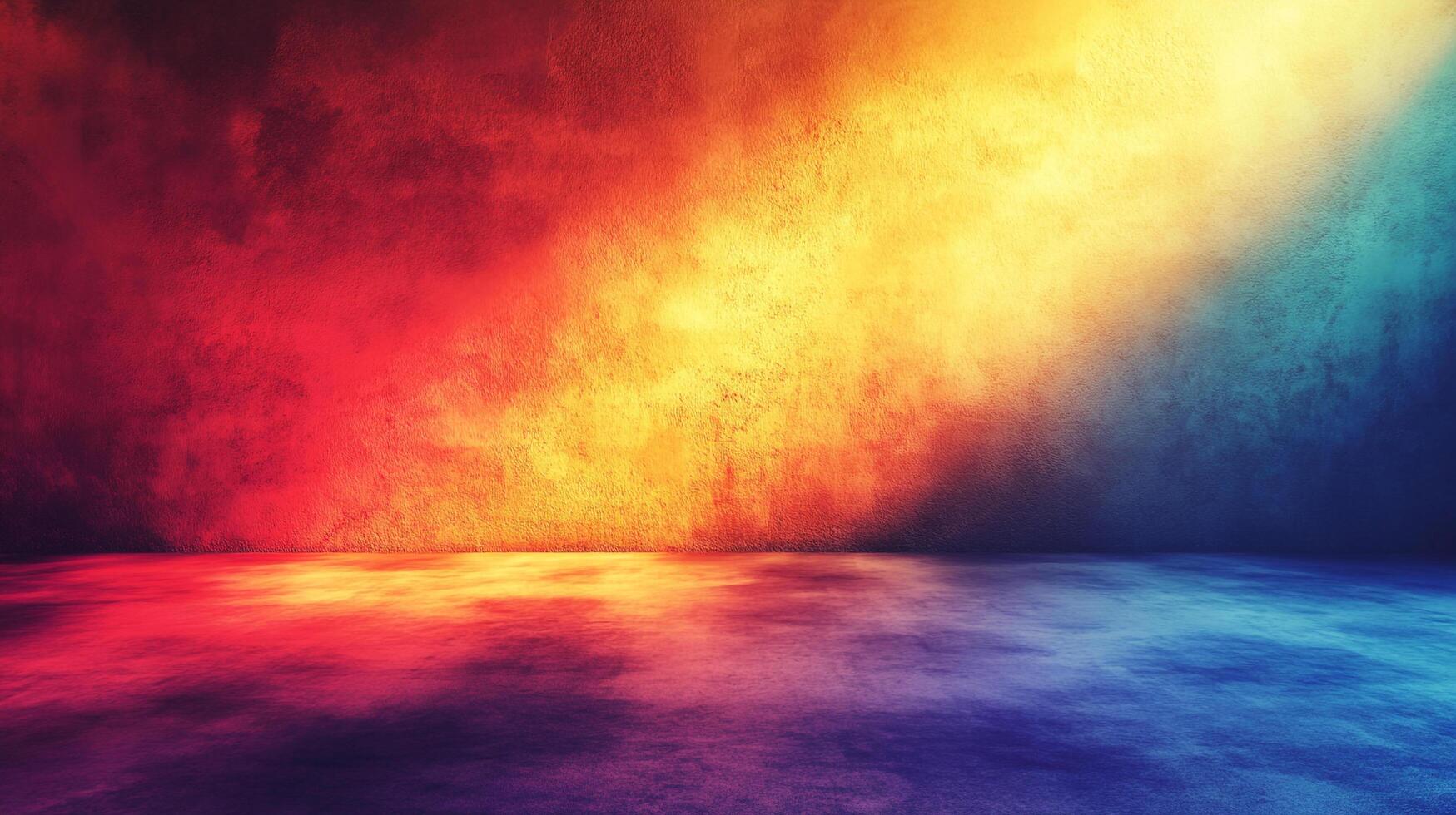 Abstract background with a vibrant color gradient of red, yellow, and blue, creating an eye-catching backdrop with a textured effect. photo