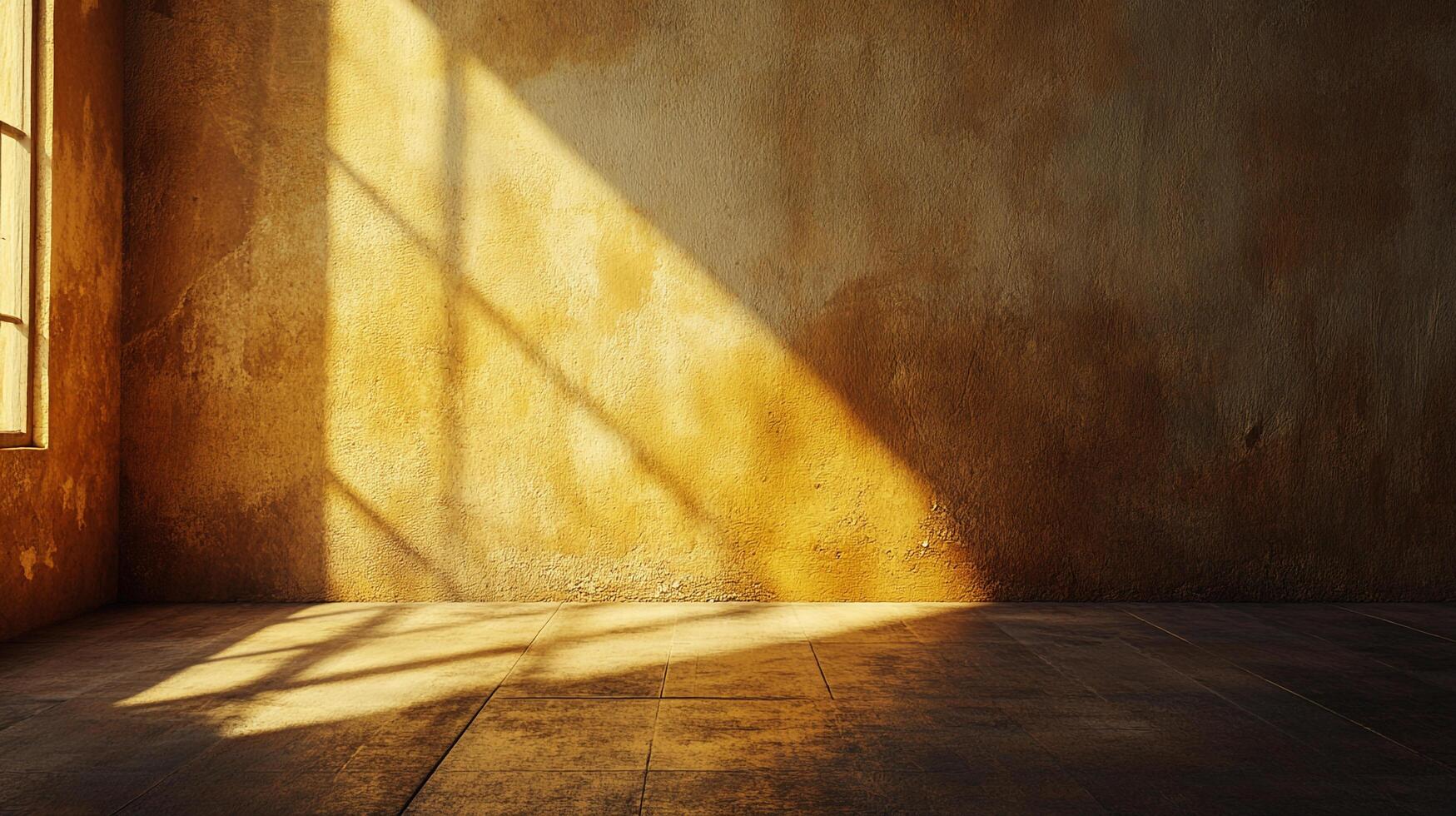 Sunlight streams into a room, highlighting the texture of the wall and floor, creating an atmosphere of quiet contemplation. photo