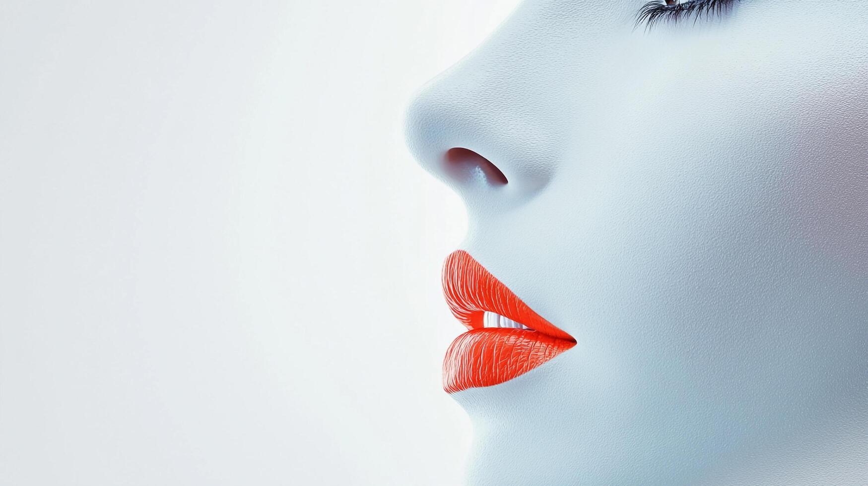 Striking profile of a woman with vivid red lips against a pale complexion. This image emphasizes beauty and elegance in simplicity. photo