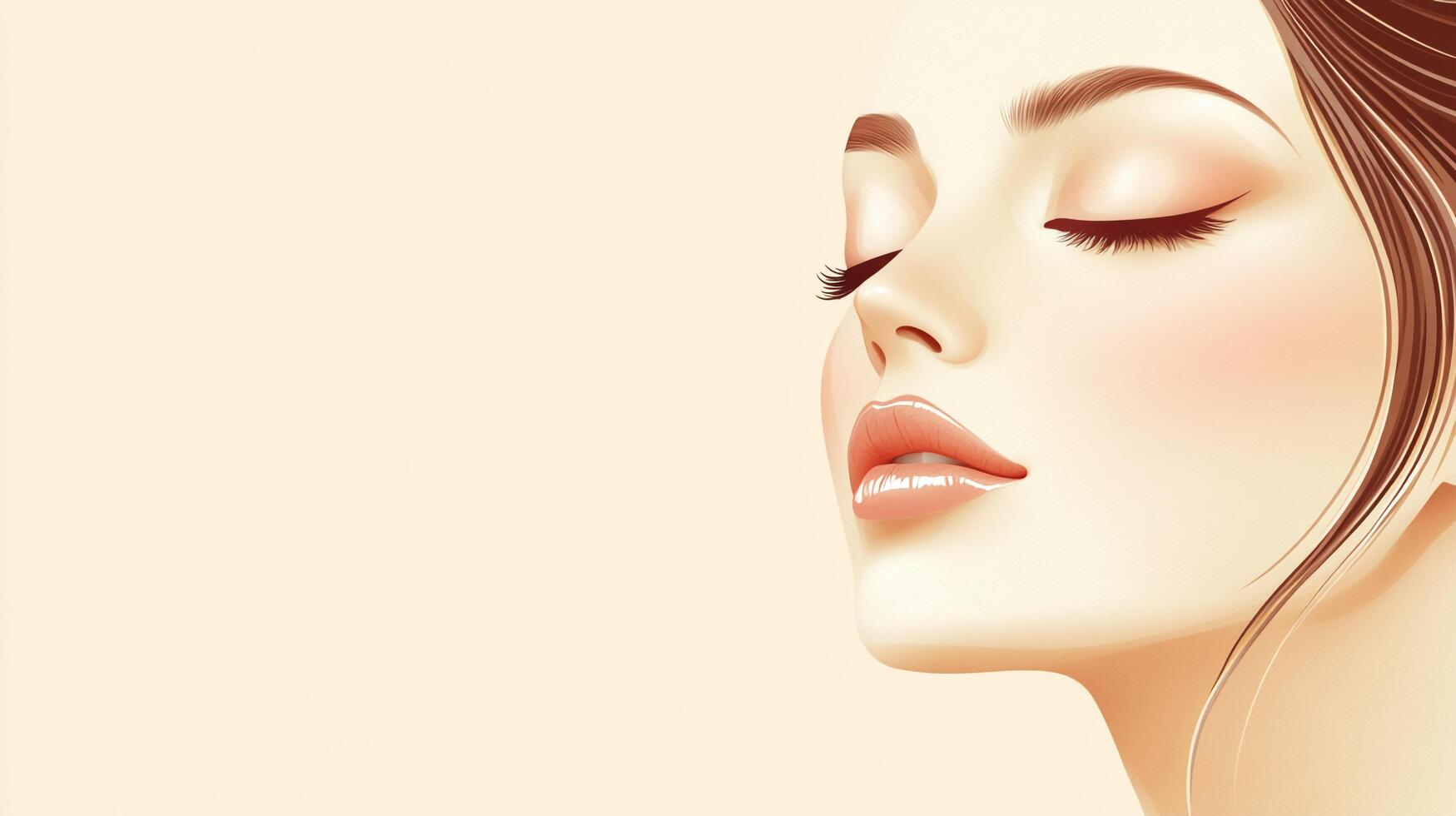 Elegant digital artwork featuring a woman with closed eyes, emphasizing serenity and refined beauty, set against a soft, neutral background. photo