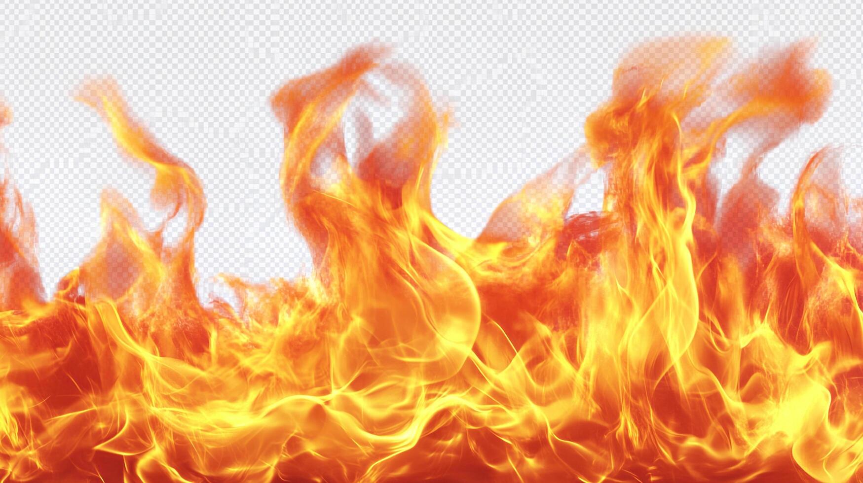 A fiery display of vibrant orange and yellow flames dancing against a transparent background. Heat rises in undulating waves, creating a warm. photo