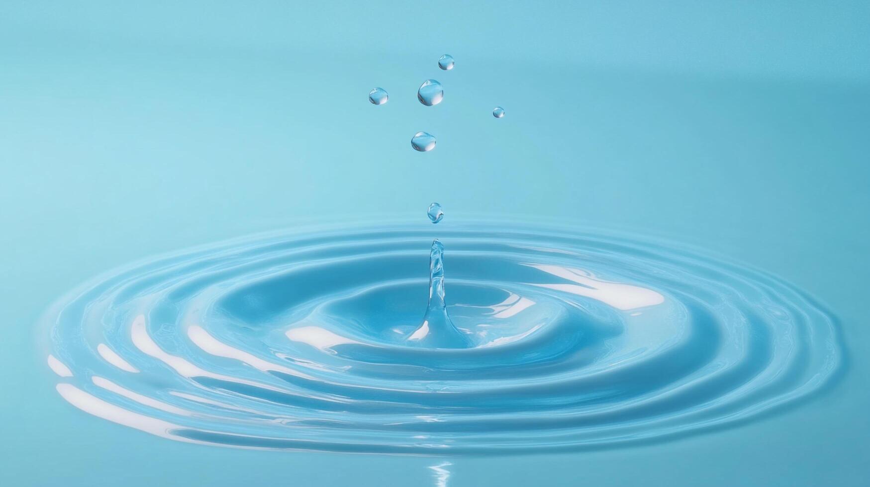 Water droplets falling into a serene surface, creating gentle ripples in a calming blue hue. A scene of tranquility and delicate motion. photo
