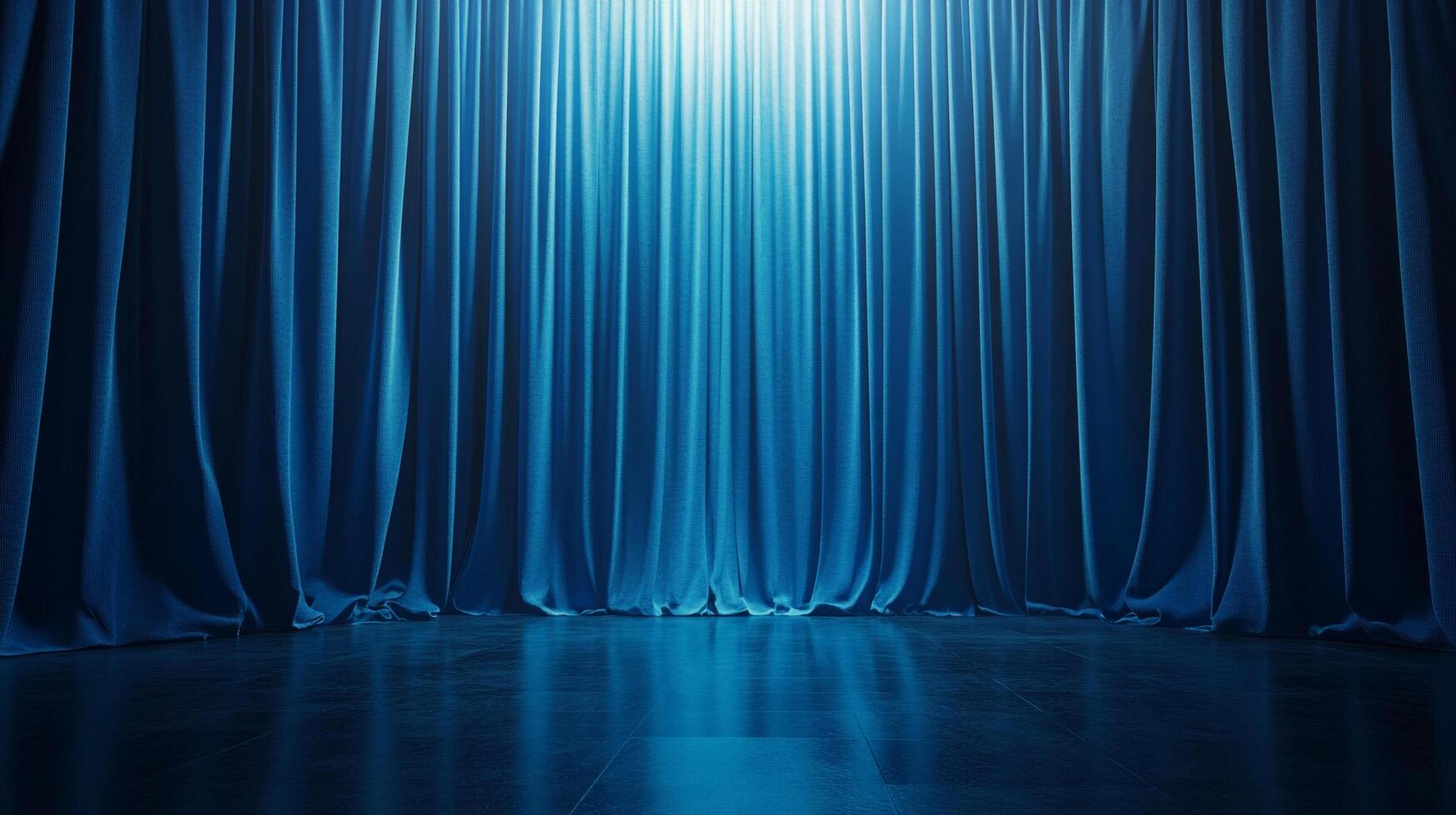 Elegant blue velvet curtains create a dramatic backdrop. The soft lighting adds a touch of mystery and anticipation to the space. photo