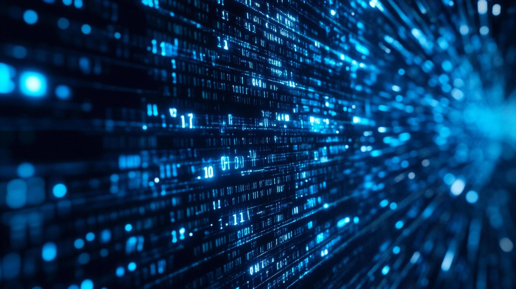 Futuristic network of digital data, conveying information through binary code in shades of blue, visualizing processing and connectivity. photo
