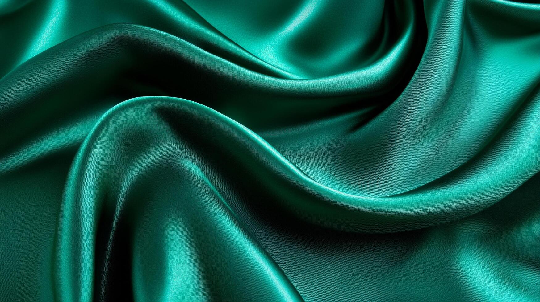 Smooth, flowing emerald fabric with delicate folds and a shimmering finish, reflecting light and creating elegant, soft curves. photo