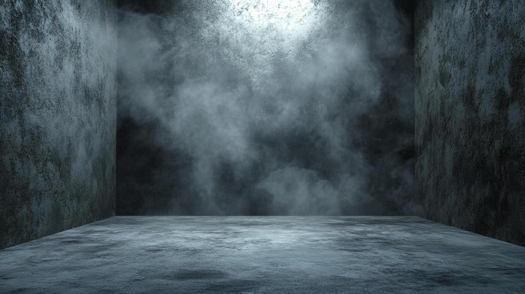 Abstract room with dramatic lighting and textured concrete walls filled with mysterious fog, creating a sense of depth and intrigue. photo