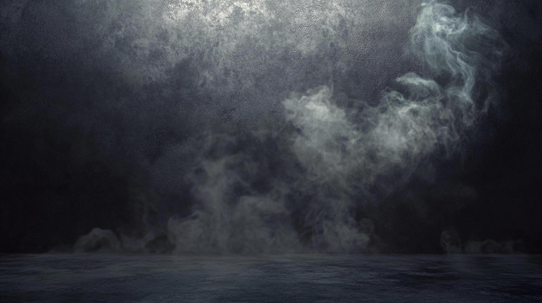 Eerie scene with fog and texture. A dark space, filled with mist, creating a mysterious and dramatic atmosphere with a concrete surface. photo