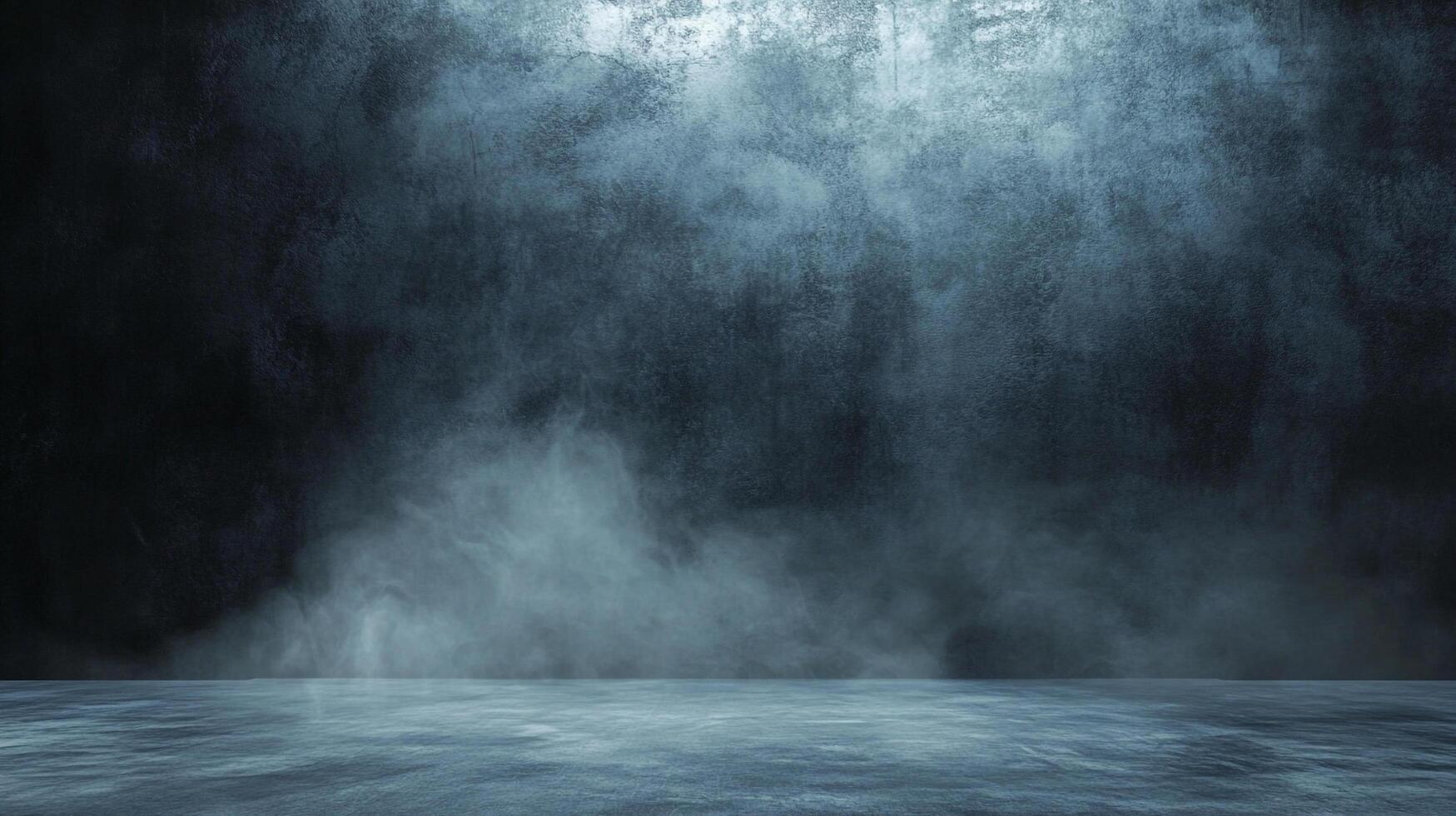 Eerie misty atmosphere with a textured wall and floor creates a mysterious and captivating ambiance, ideal for dramatic staging. photo