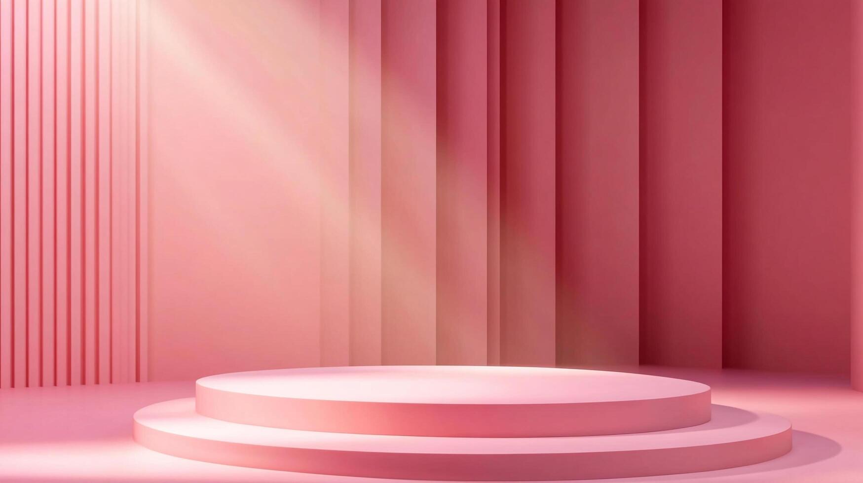 Pink podium background featuring soft light and repeating vertical patterns, ideal for product showcases with a minimalist aesthetic. photo