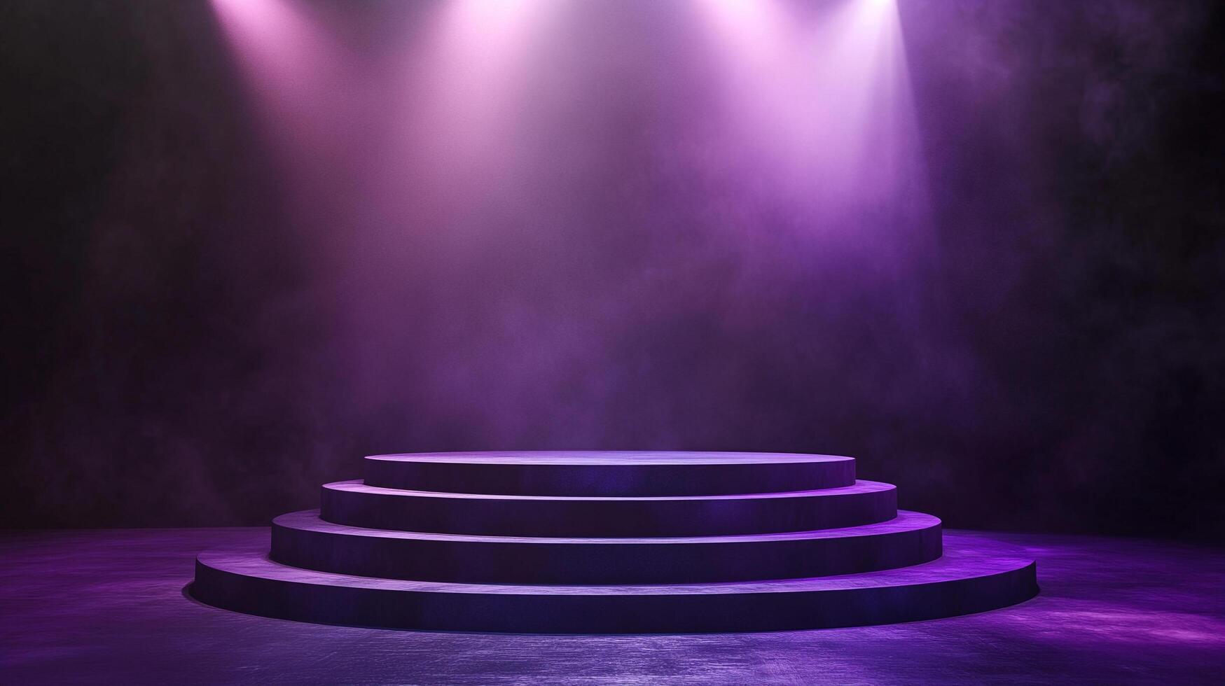 A captivating, three-tiered platform bathed in dramatic purple and pink stage lighting, beckoning for attention and setting the stage for spectacle. photo