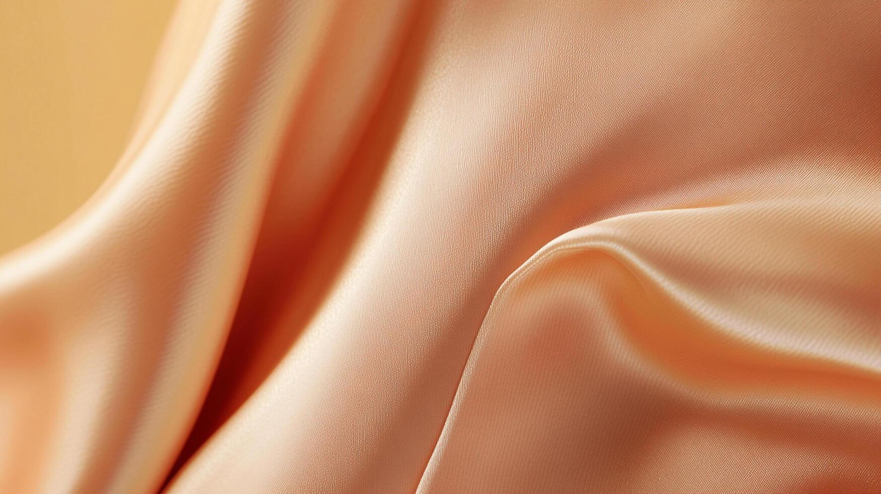 Close-up of flowing, shimmering fabric in a soft peach tone, creating abstract shapes and subtle textures. Elegant and smooth. photo