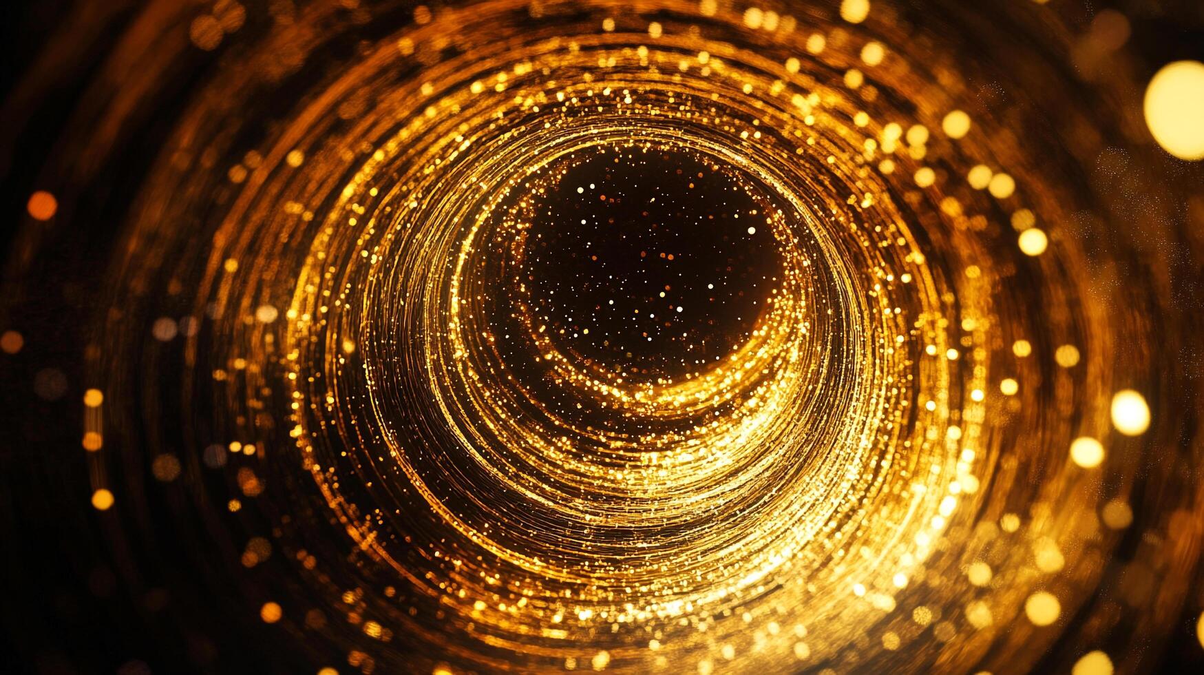 Golden abstract tunnel with glowing light trails, creating a mesmerizing visual effect of depth and wonder. A gateway to the unknown. photo