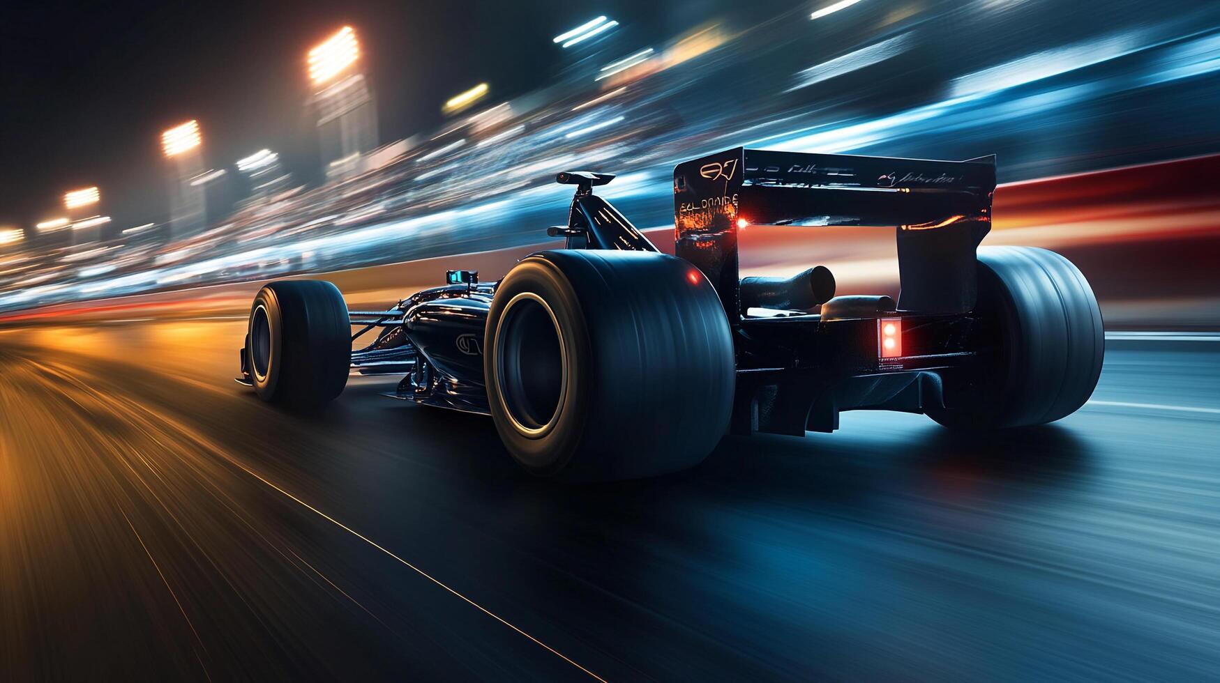 Sleek racing machine speeds through the darkness, its silhouette a blur against the motion. Adrenaline pumping through the night. photo