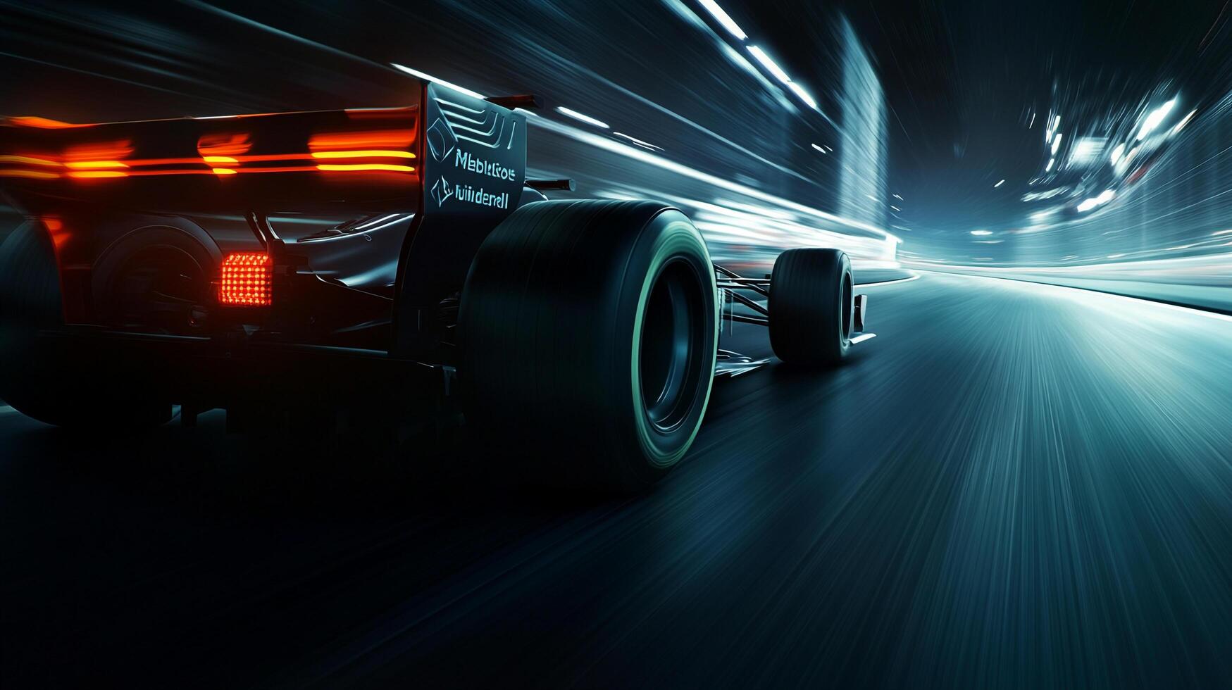 Racing through a blurred tunnel, this car shows the thrill of velocity. The tail lights glow as it pushes its limits on the track. photo