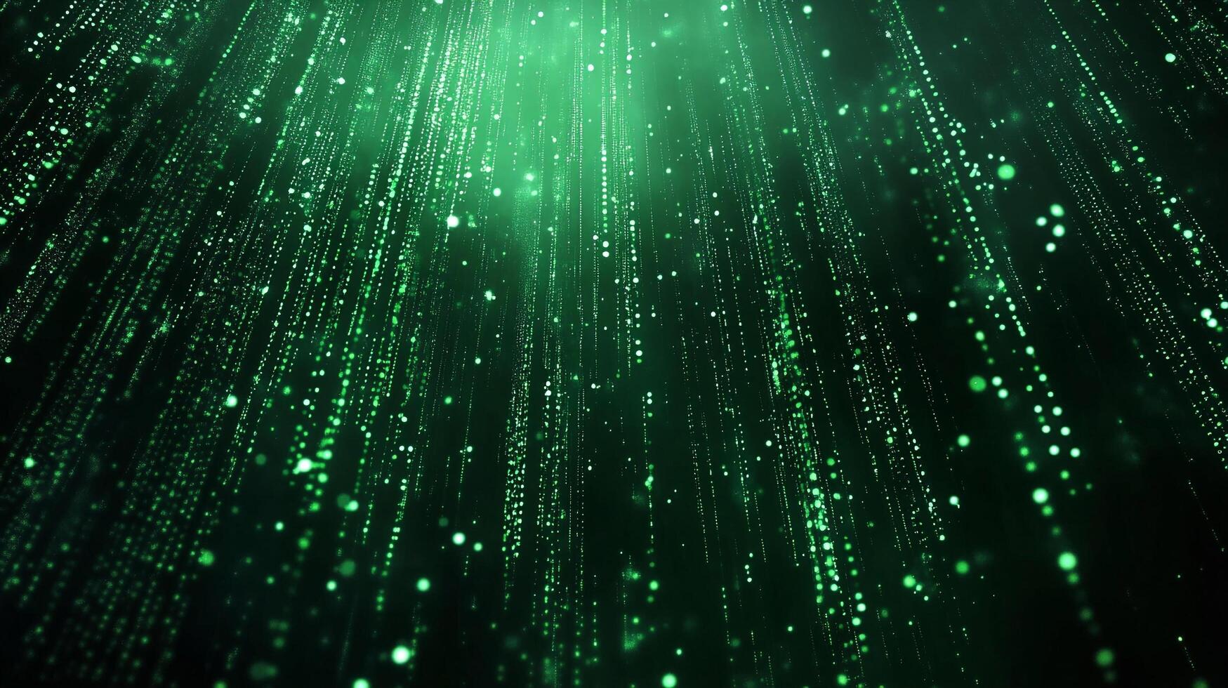 Cascading green lights create a futuristic and mesmerizing effect, ideal for technology or digital media backdrops. Visually captivating. photo