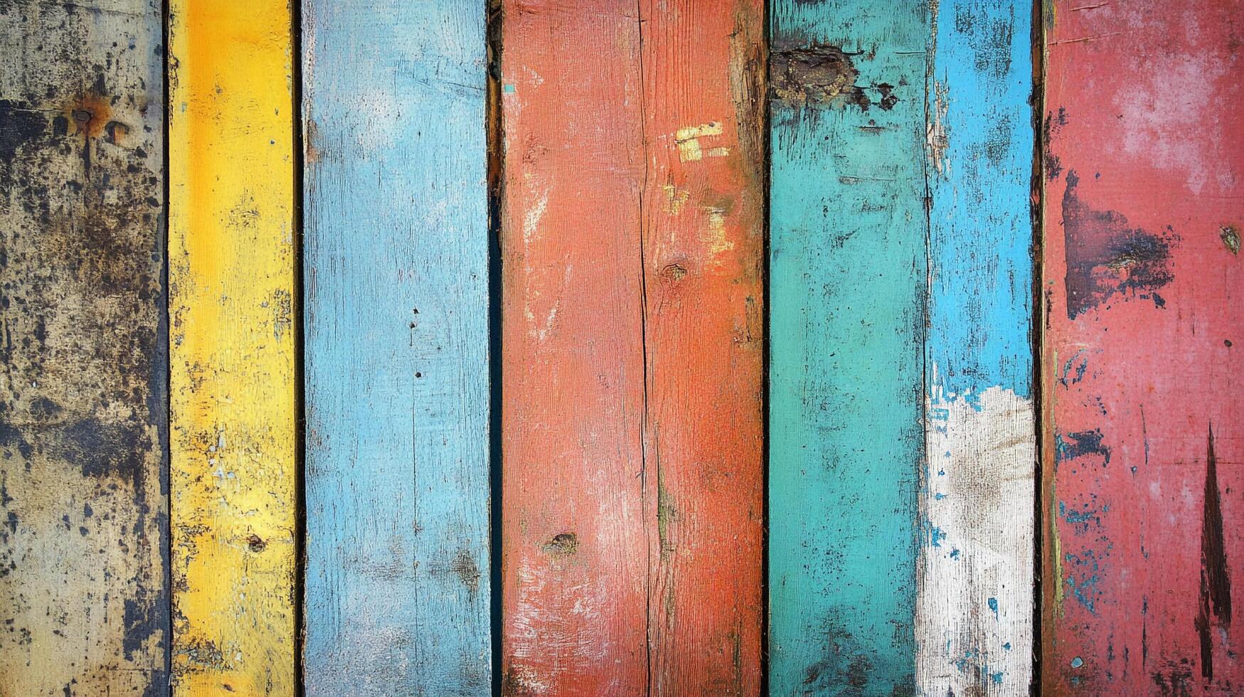 Colorful wooden planks create a vibrant backdrop with a mix of textures and hues, adding character and depth to the rustic surface. photo