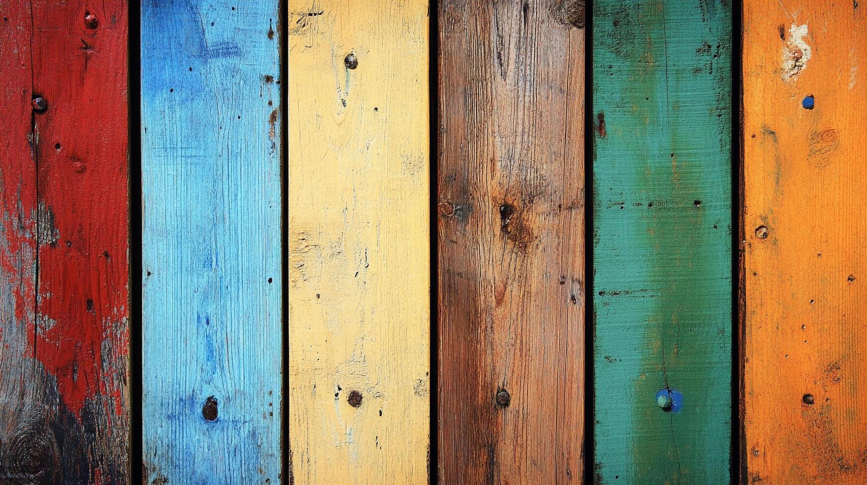 A vibrant collection of painted wood panels, each with its own unique color, texture, and rustic charm, creating a visually appealing design. photo