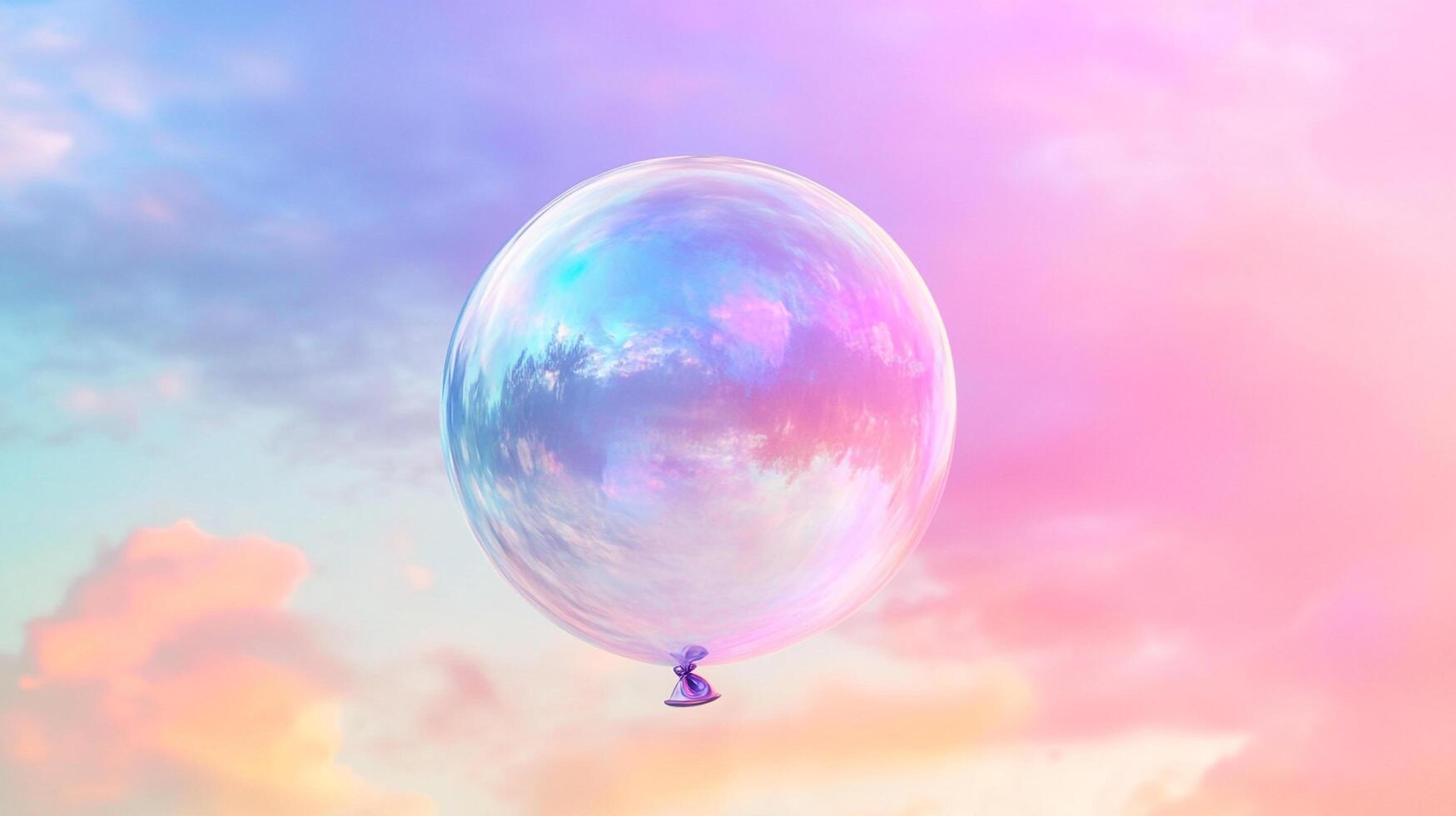 A whimsical floating sphere with dreamy pastel colors. A mesmerizing spectacle against a pastel painted sky. Ethereal balloon imagery. photo