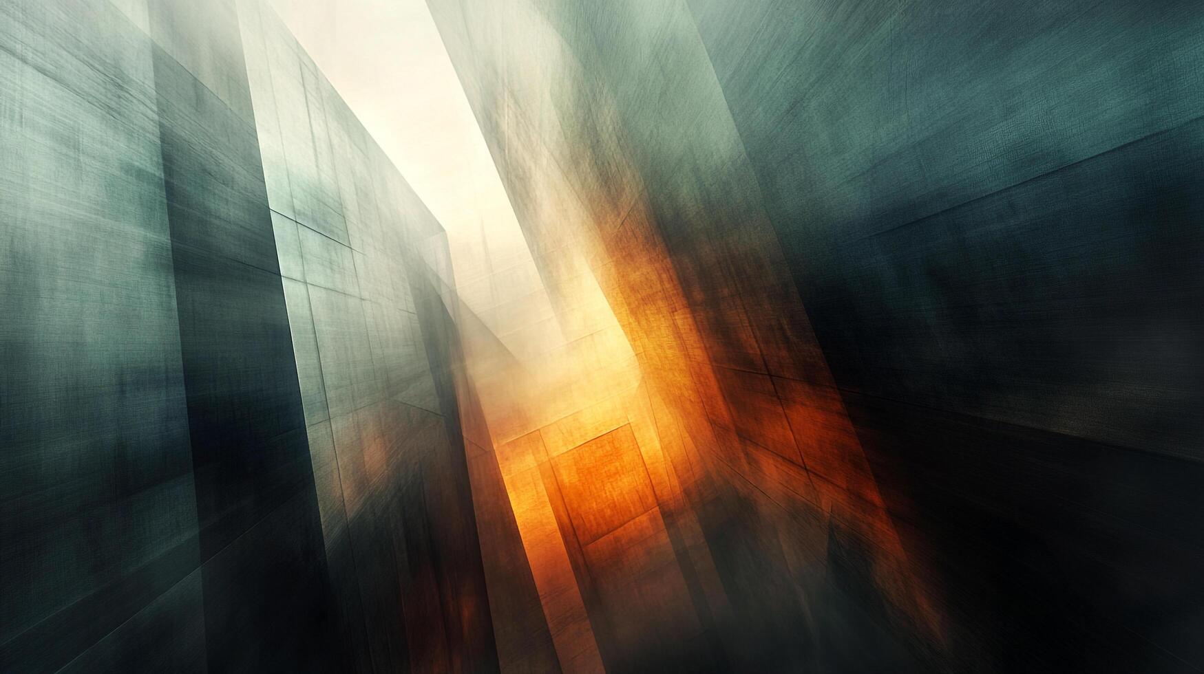 Abstract architectural composition featuring a play of light and shadow, highlighting geometric forms and blurred textures against a bright sky. photo