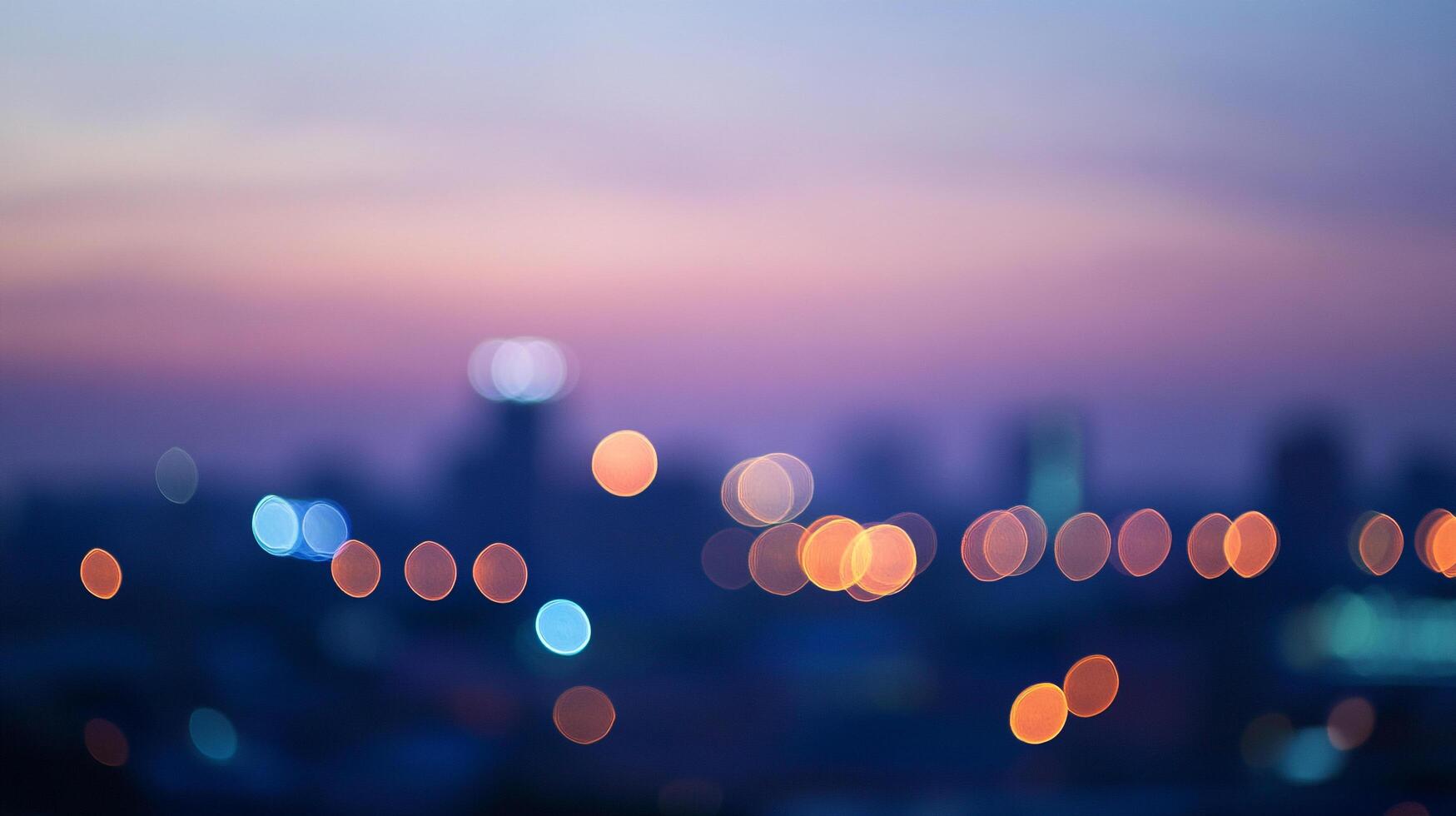 Abstract cityscape lights against a pastel twilight sky. Nighttime city with blurred lights. Modern abstract background design. photo