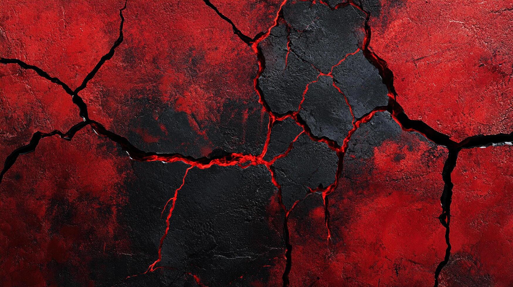 Cracked earth texture with fiery red and deep black colors. The fractured surface creates a dramatic, abstract effect. Perfect for backgrounds. photo