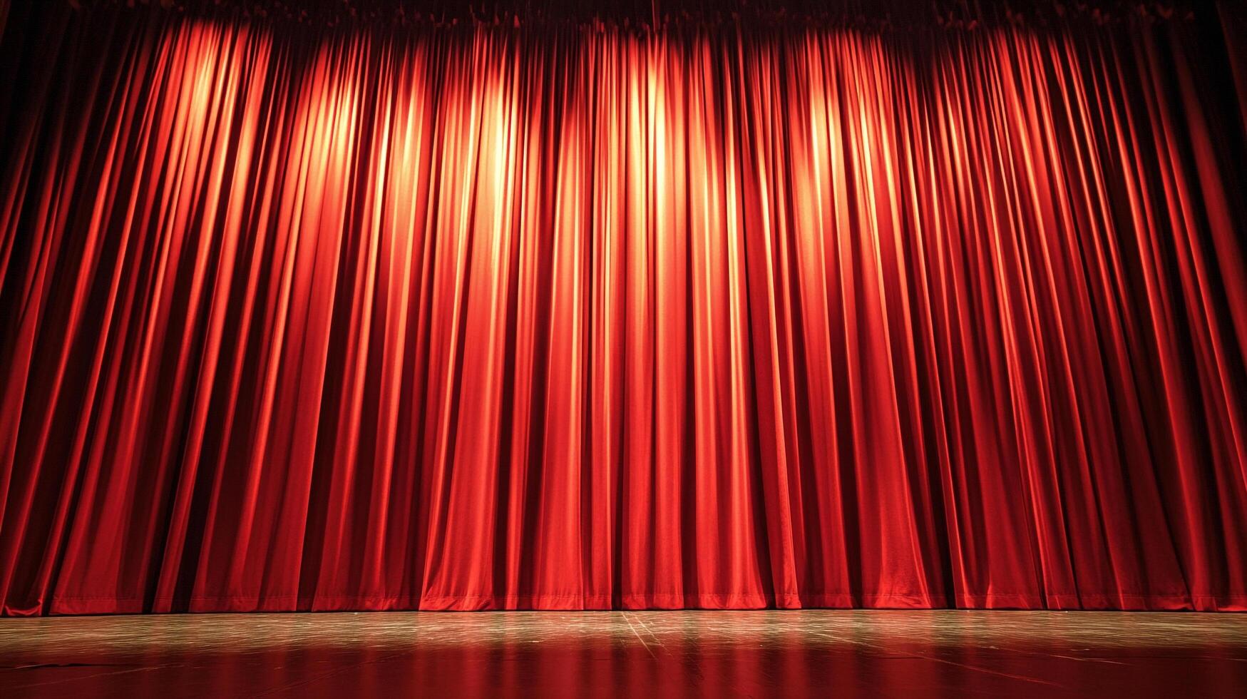 A majestic red stage curtain under spotlights, promising a captivating performance and theatrical experience. Preparation for drama unfolds. photo