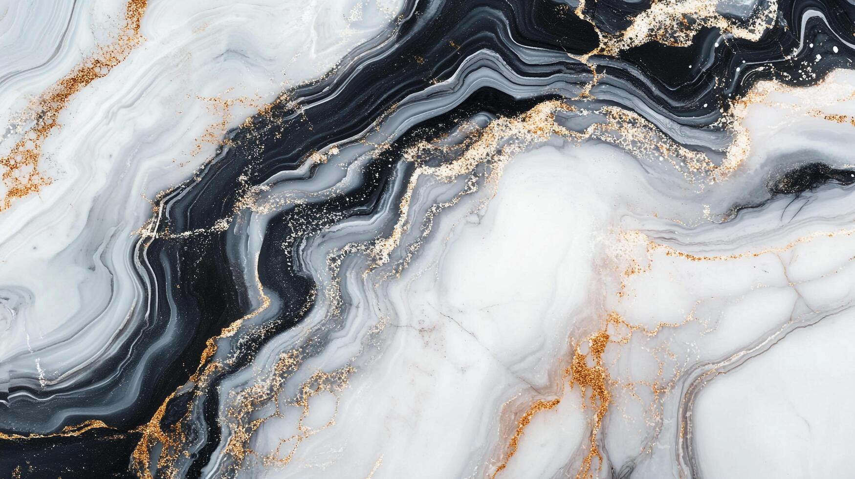 Elegant marble texture with black, grey, and white swirls accented by shimmering gold veins, perfect for adding luxury to any design. photo