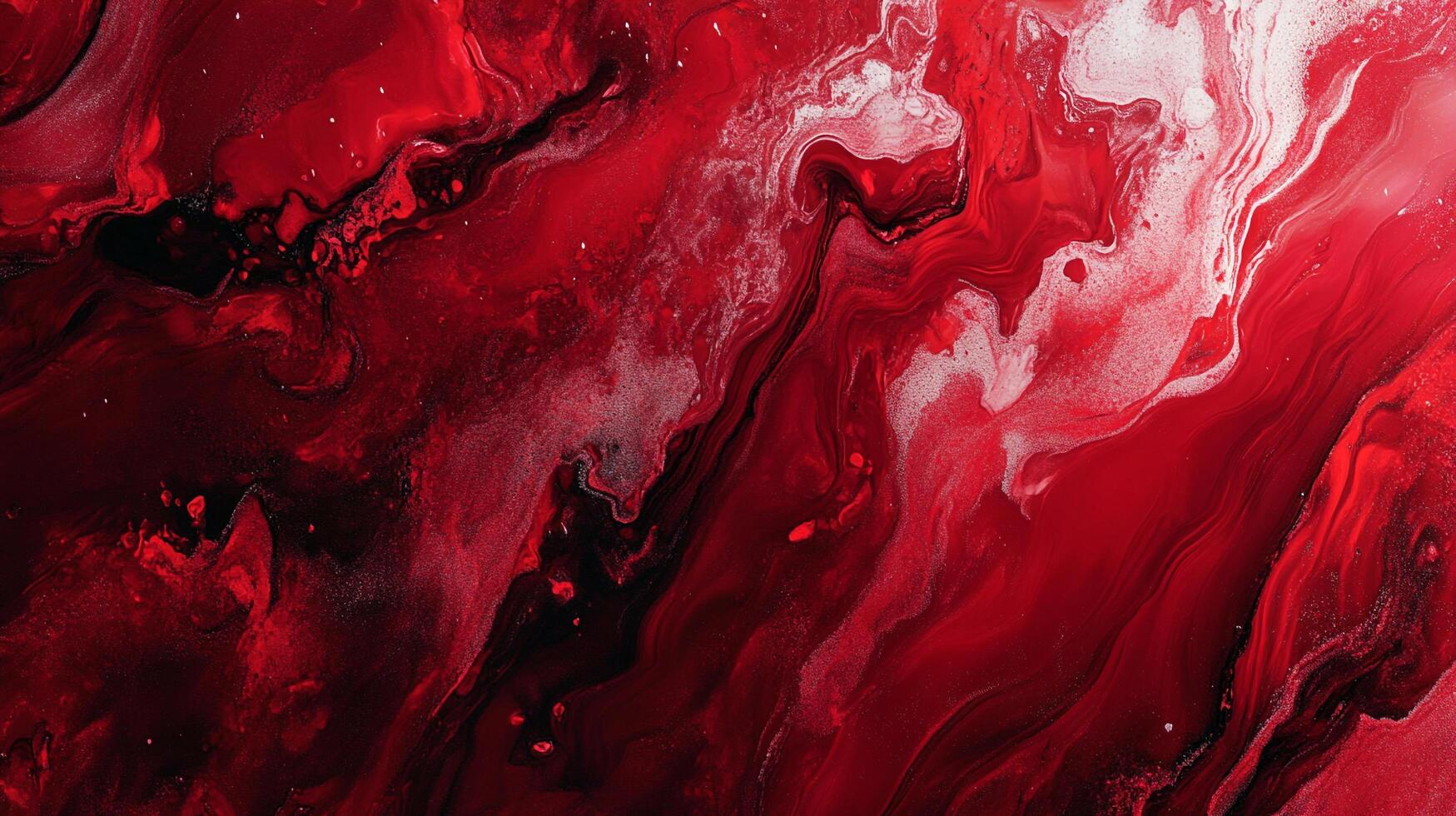 Dynamic interplay of crimson hues blending with ebony depths and shimmering white accents, evoking fluidity and artistic expression. photo