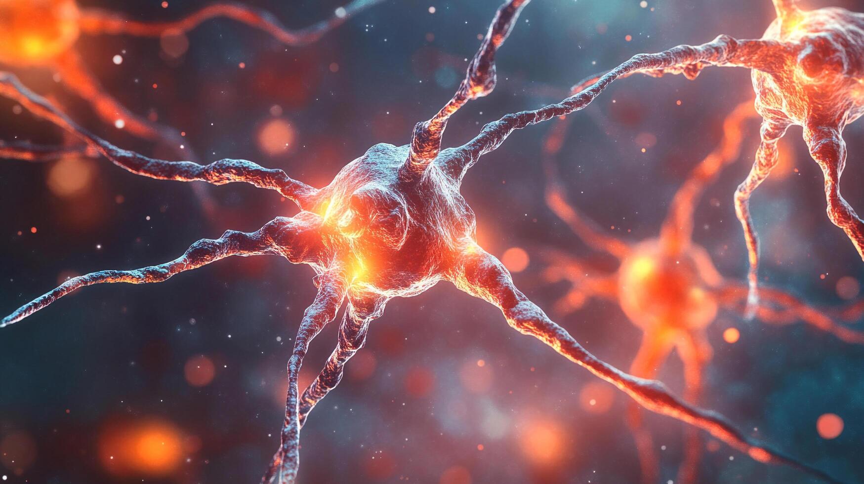 Neural network with complex connections and synaptic activity, visualizing brain function and cognitive processes with bright glowing points. photo