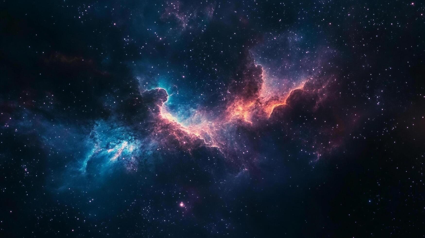 Vibrant cosmic nebula glows with blues, pinks, and oranges against a dark, star-speckled expanse, showcasing the universe's beauty. photo