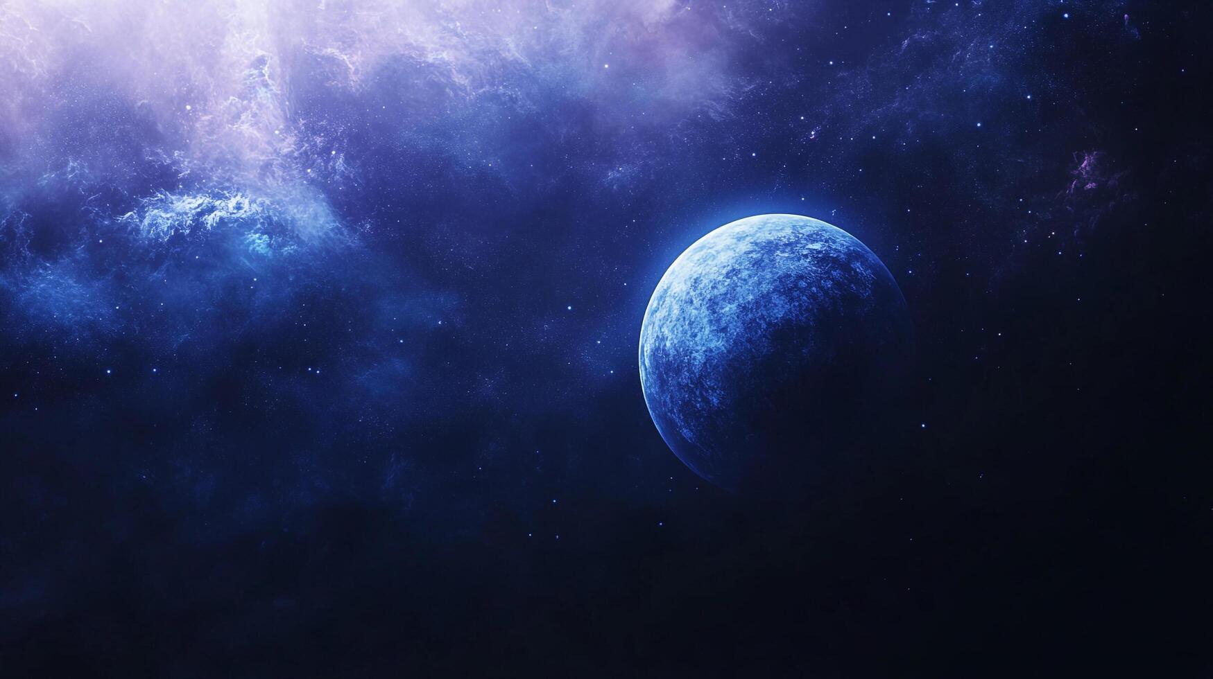 Mystical blue planet awash in cosmic dust and distant galaxies. A captivating celestial sphere shrouded in celestial mystery. photo