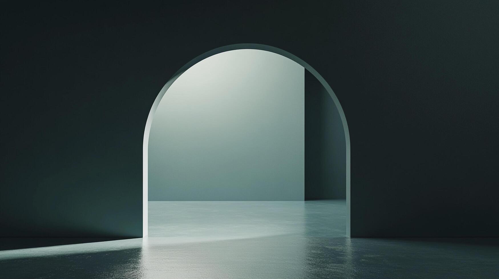 Minimalist archway entrance leading into a bright, serene space, creating a sense of transition and calm in a modern, sleek setting. photo