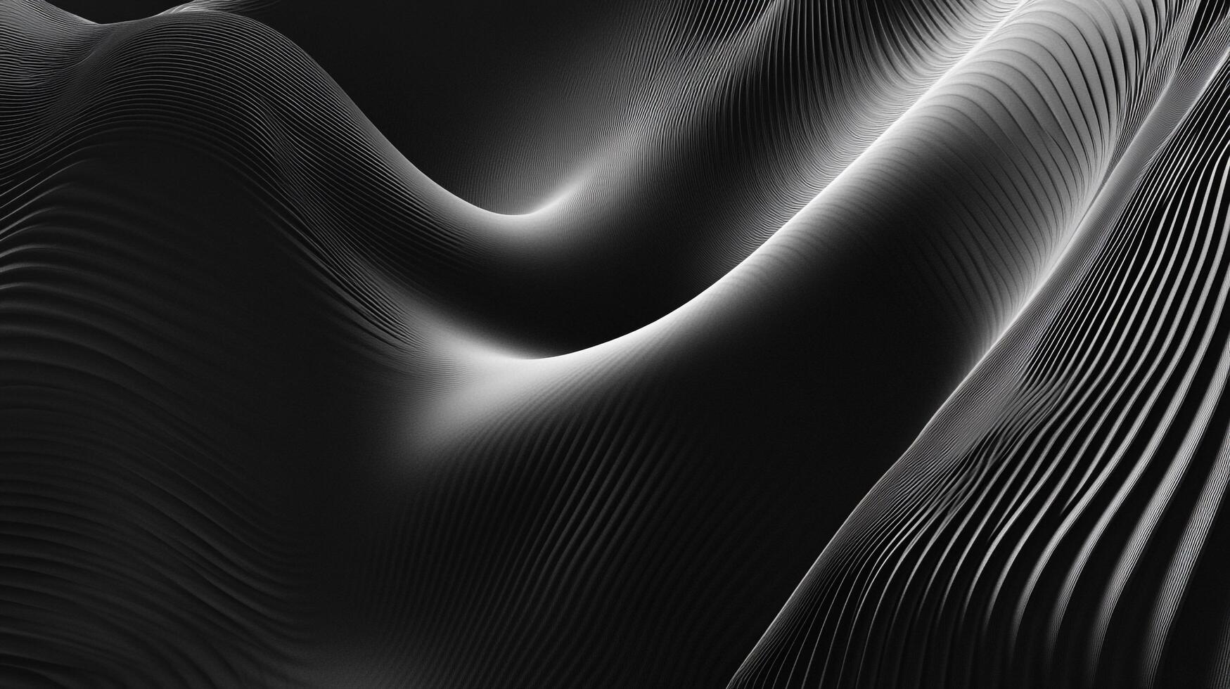 Monochrome waves undulate across the scene, light and shadow dancing across their rhythmic forms, creating a sense of serene motion. photo