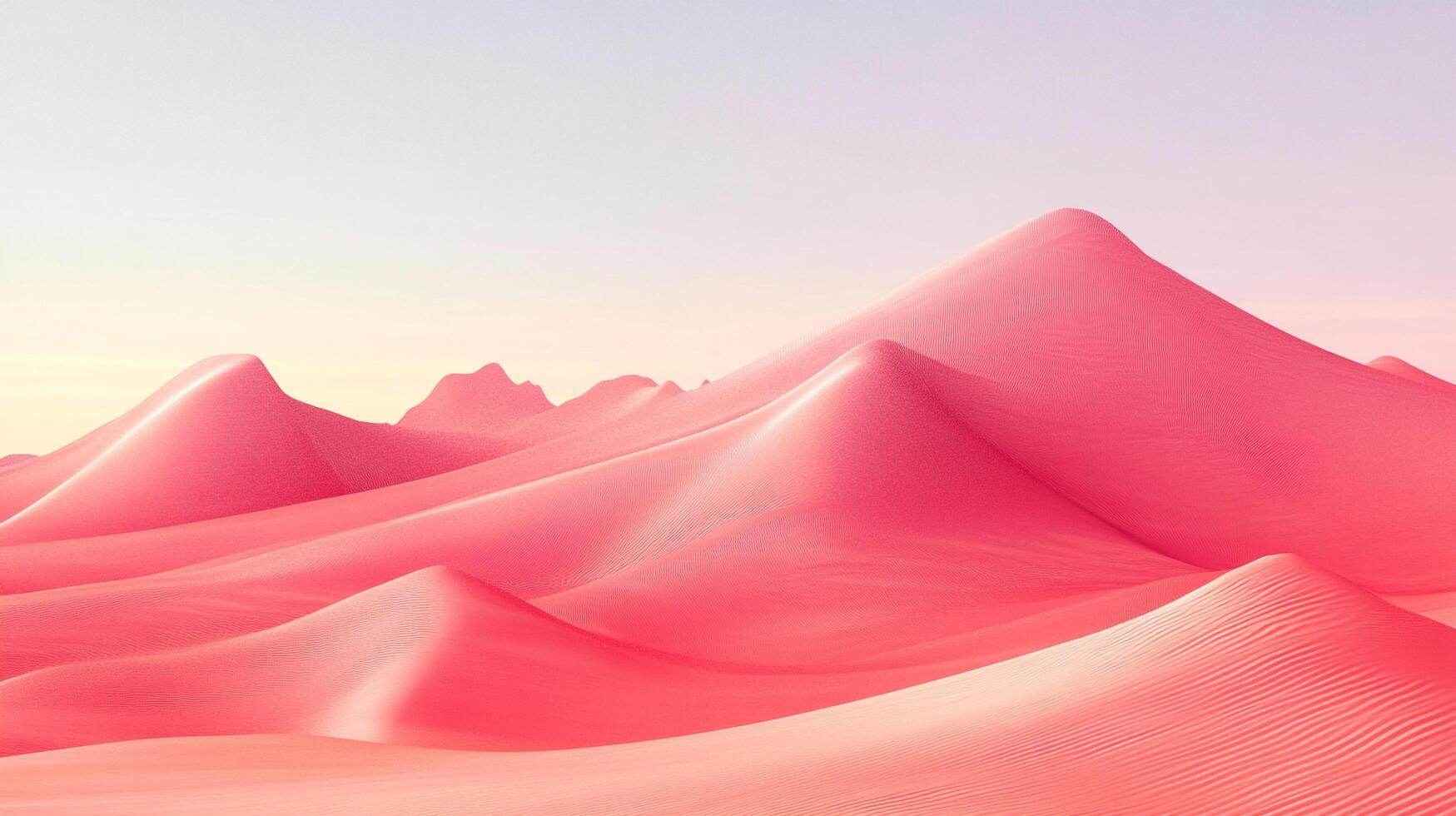Dreamlike desert landscape with soft pink dunes under a pale sky, a surreal and serene vista evokes tranquility and otherworldly beauty. photo
