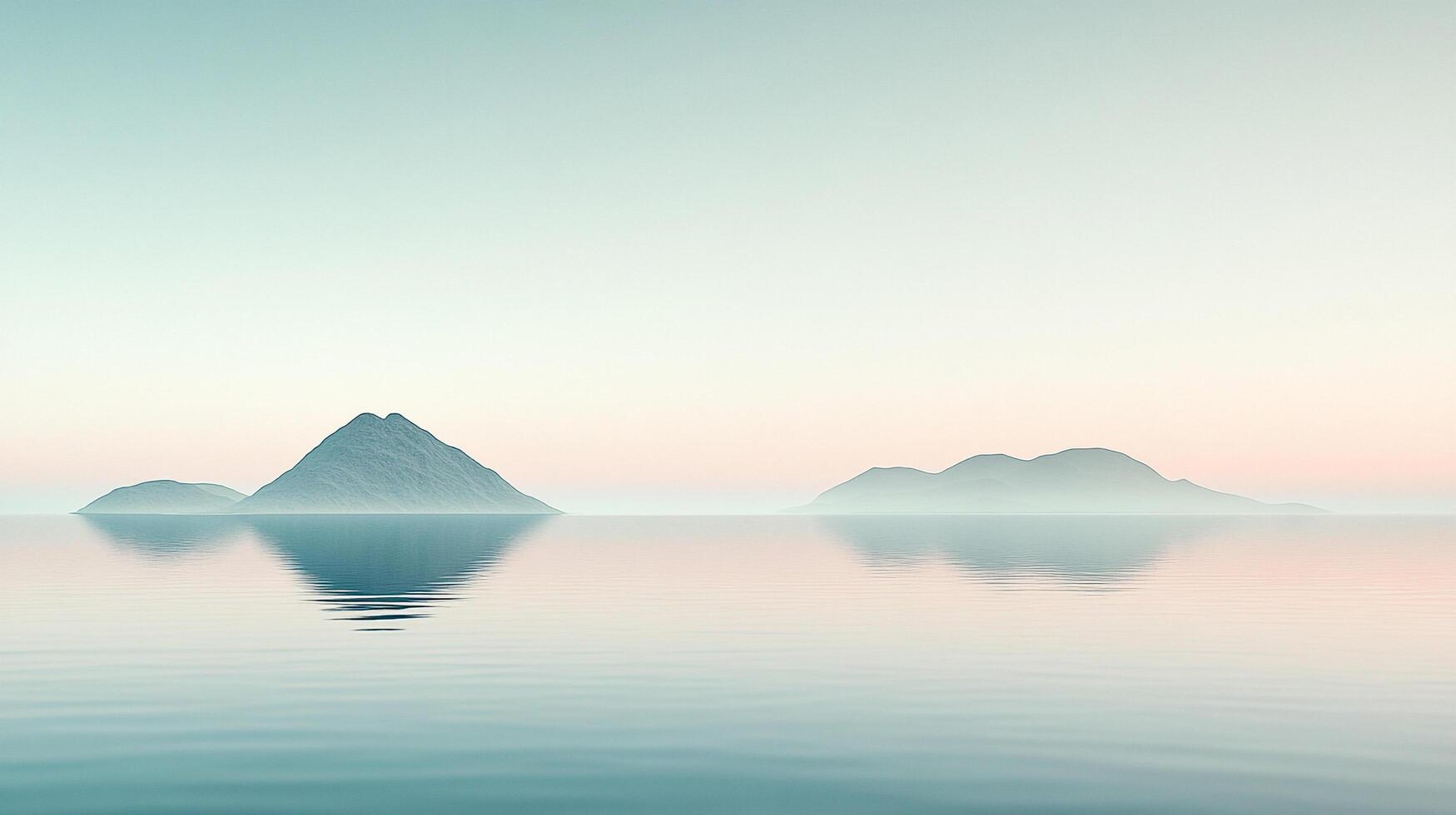 Serene islands reflected in calm waters, painted with soft pastel hues create a peaceful and minimalist landscape. photo