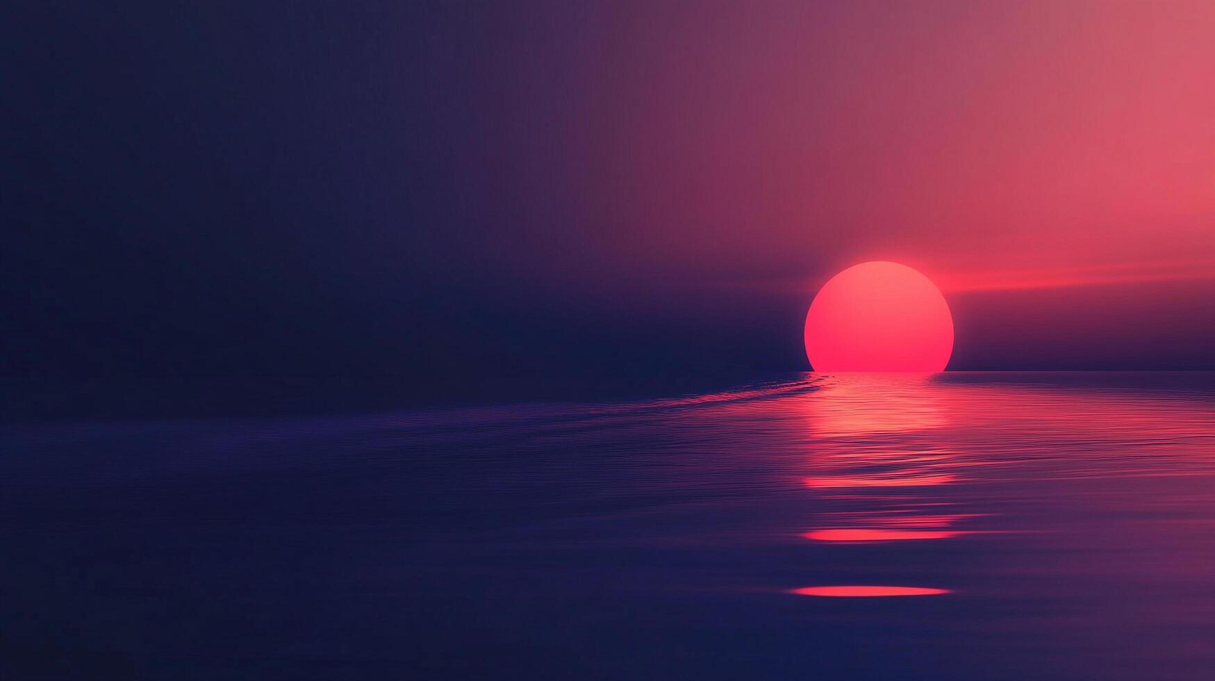Serene sunset casting a warm, pink glow across the tranquil ocean surface. A scene of peace, beauty, and calmness. photo