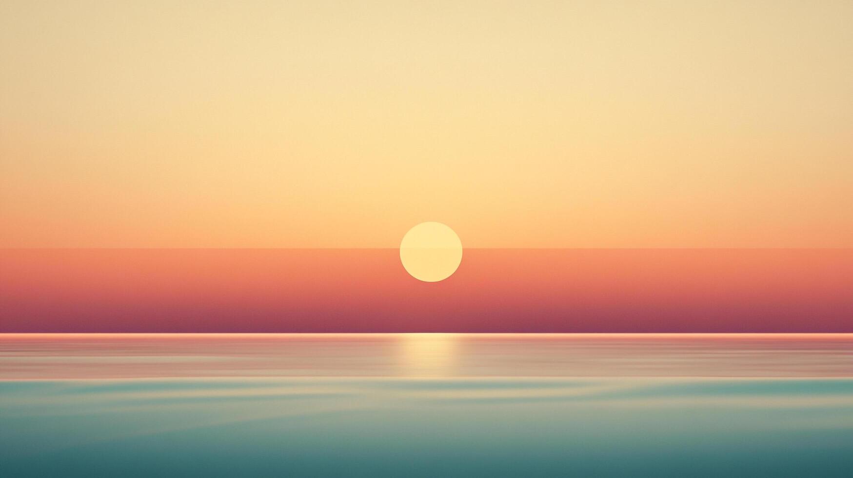 Minimalist sunset scene with a soft, warm color palette. The sun is low on the horizon, reflecting on the calm water. photo