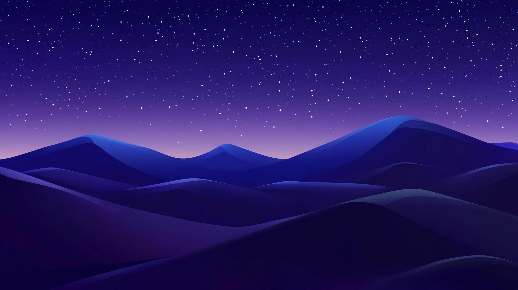 A mesmerizing cosmic landscape with rolling hills bathed in a deep blue and purple palette, set beneath a sprawling starry night sky. photo