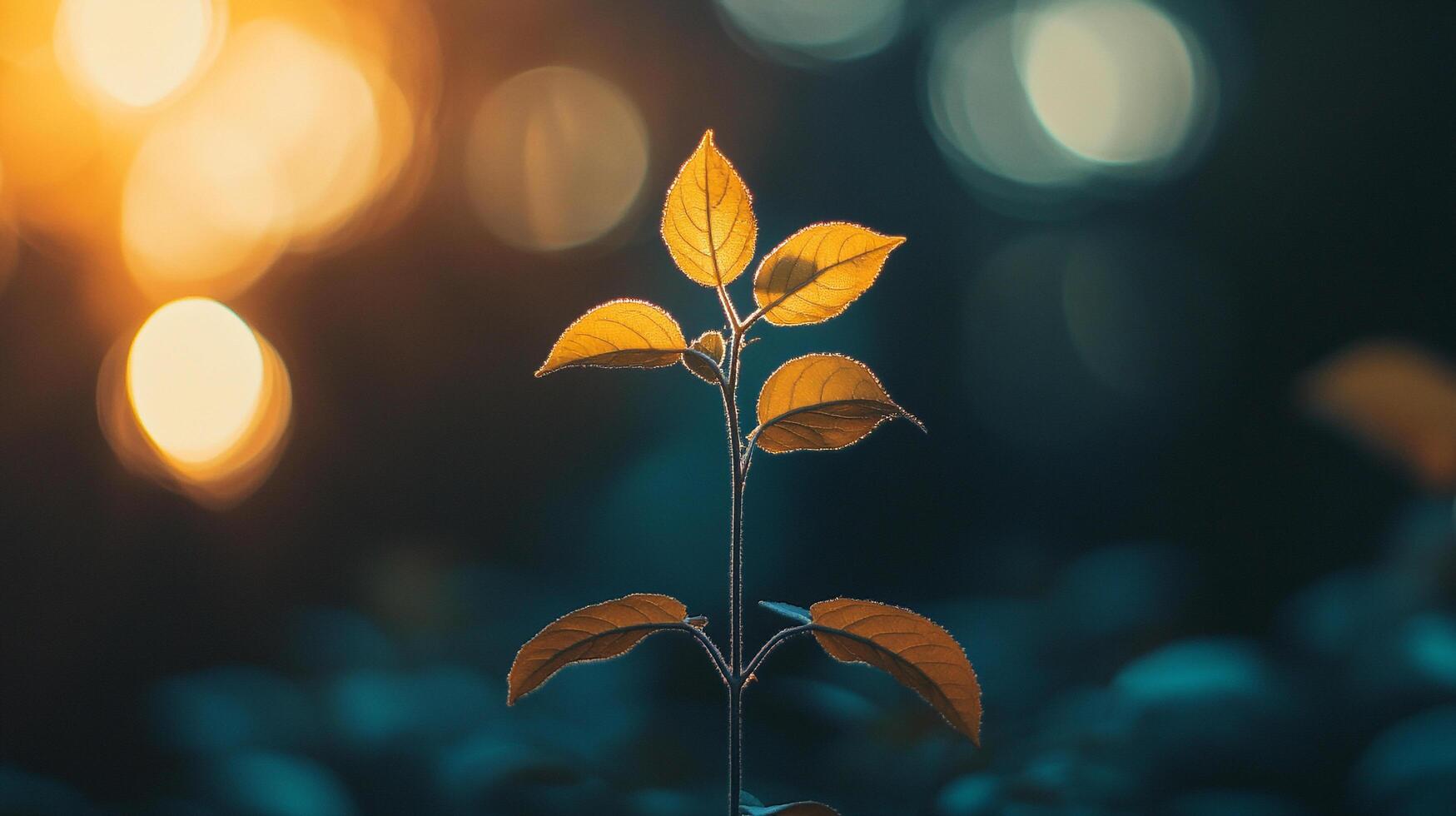 Young plant bathed in soft light, symbolizing growth and new beginnings against a dark background with bokeh effect. photo