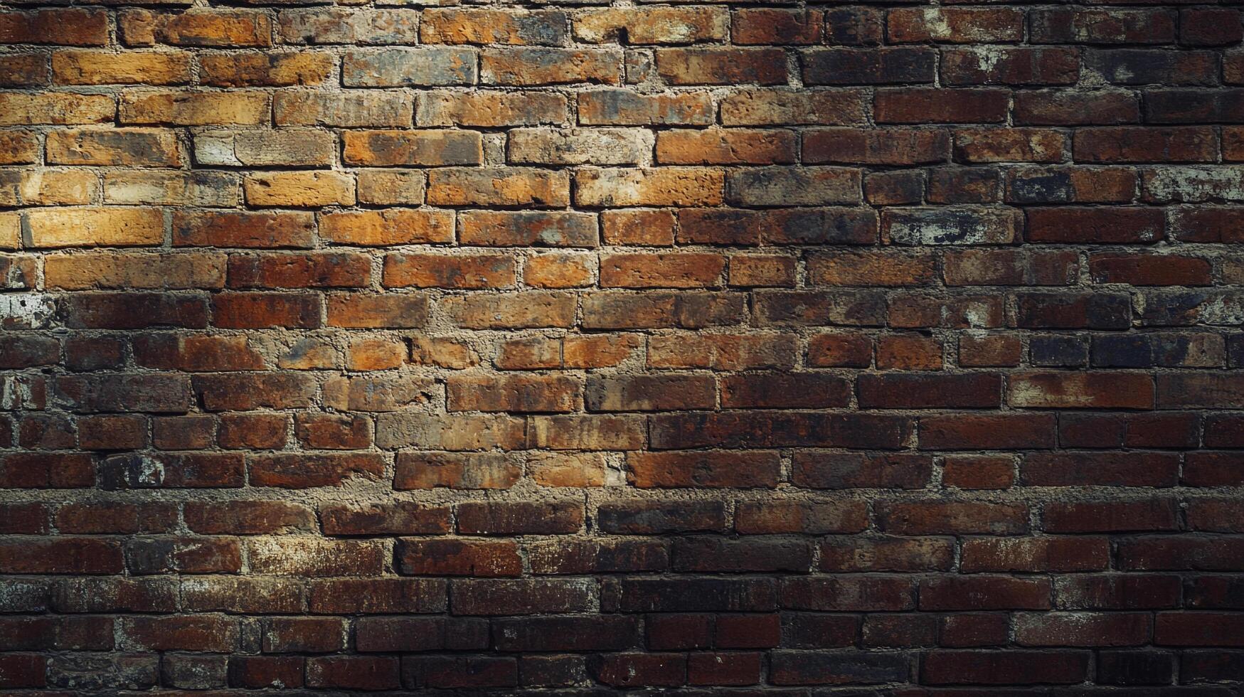 Rustic brick wall with varying shades of brown and a play of light and shadow creating an aged texture background, perfect for texture. photo