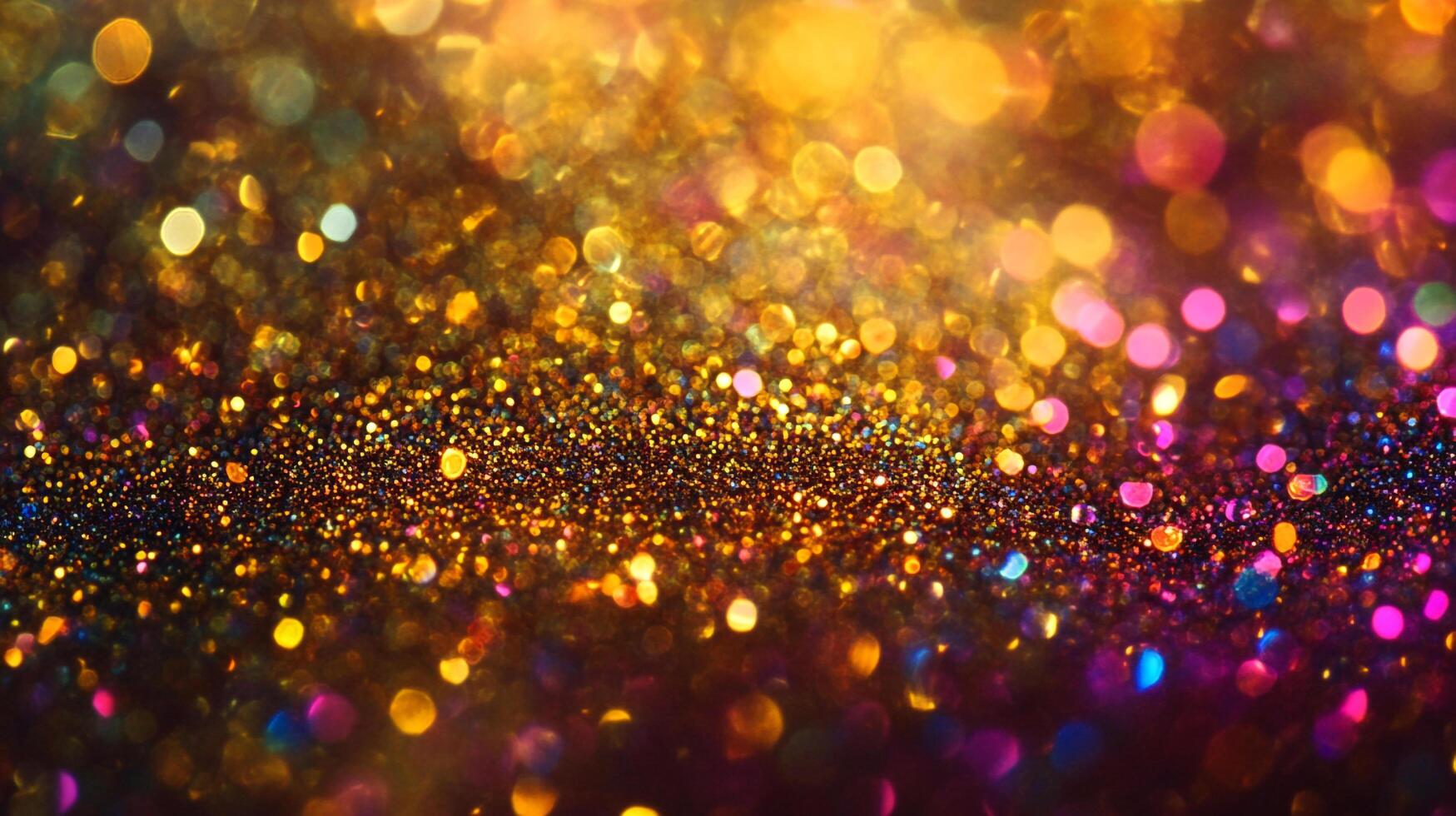 A dazzling spectacle of gold and colorful sparkles create an enchanting ambiance. Ideal for festive designs and creative projects. photo