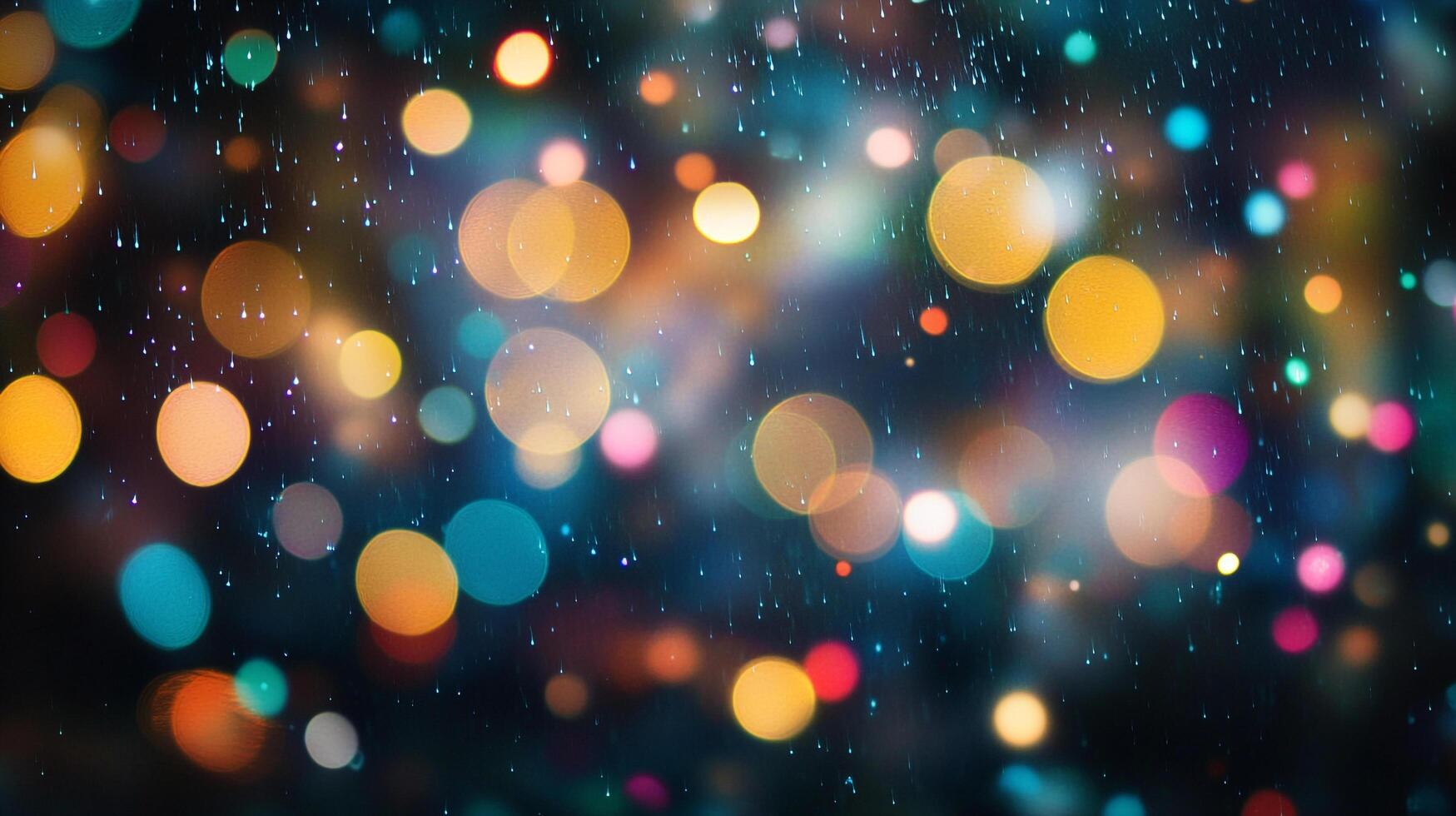 Abstract lights create a dreamy, magical atmosphere. Blurry circles of color dance across the dark background, like stars on a night sky. photo