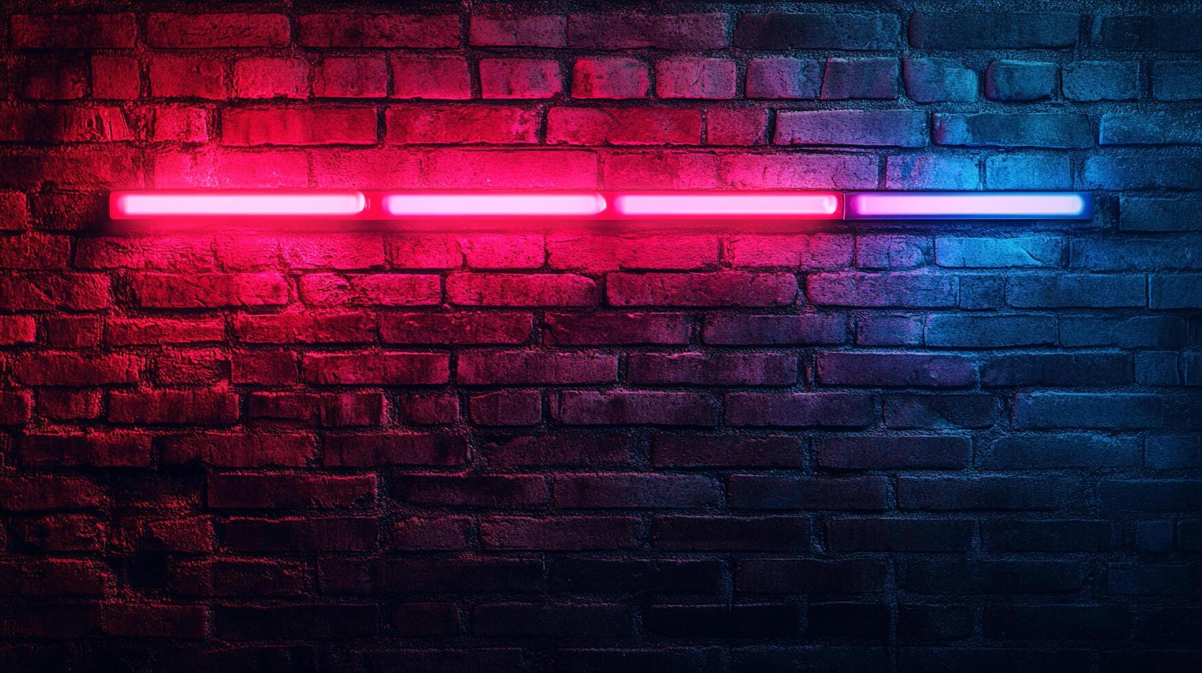 A grungy brick wall is illuminated by a neon light that transitions from red to blue, creating a vibrant, modern industrial aesthetic. photo