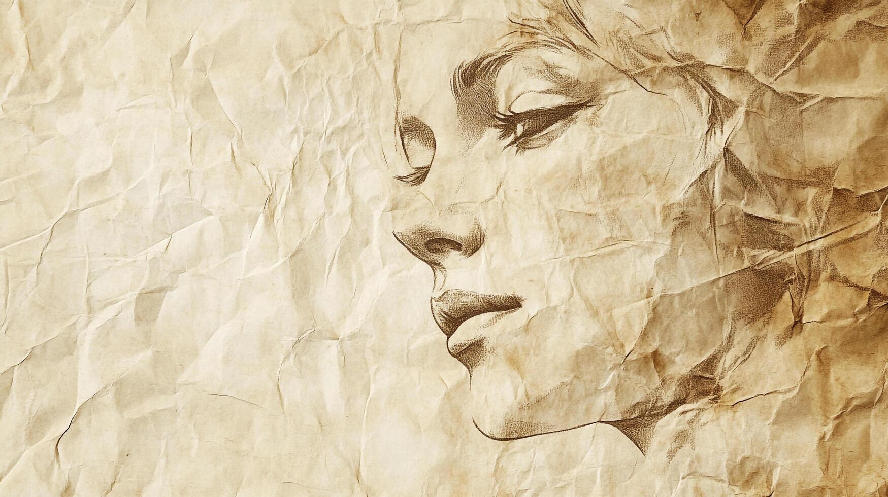 Pencil sketch of a woman's face in profile, against a textured, aged paper background. Artistic, expressive, and evocative portrait. photo
