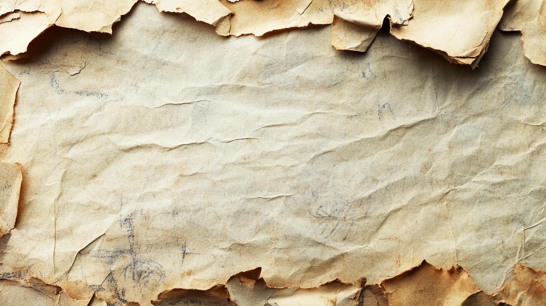 Antique parchment paper displays a timeless quality with torn edges and a textured surface, perfect for creating authentic-looking documents. photo